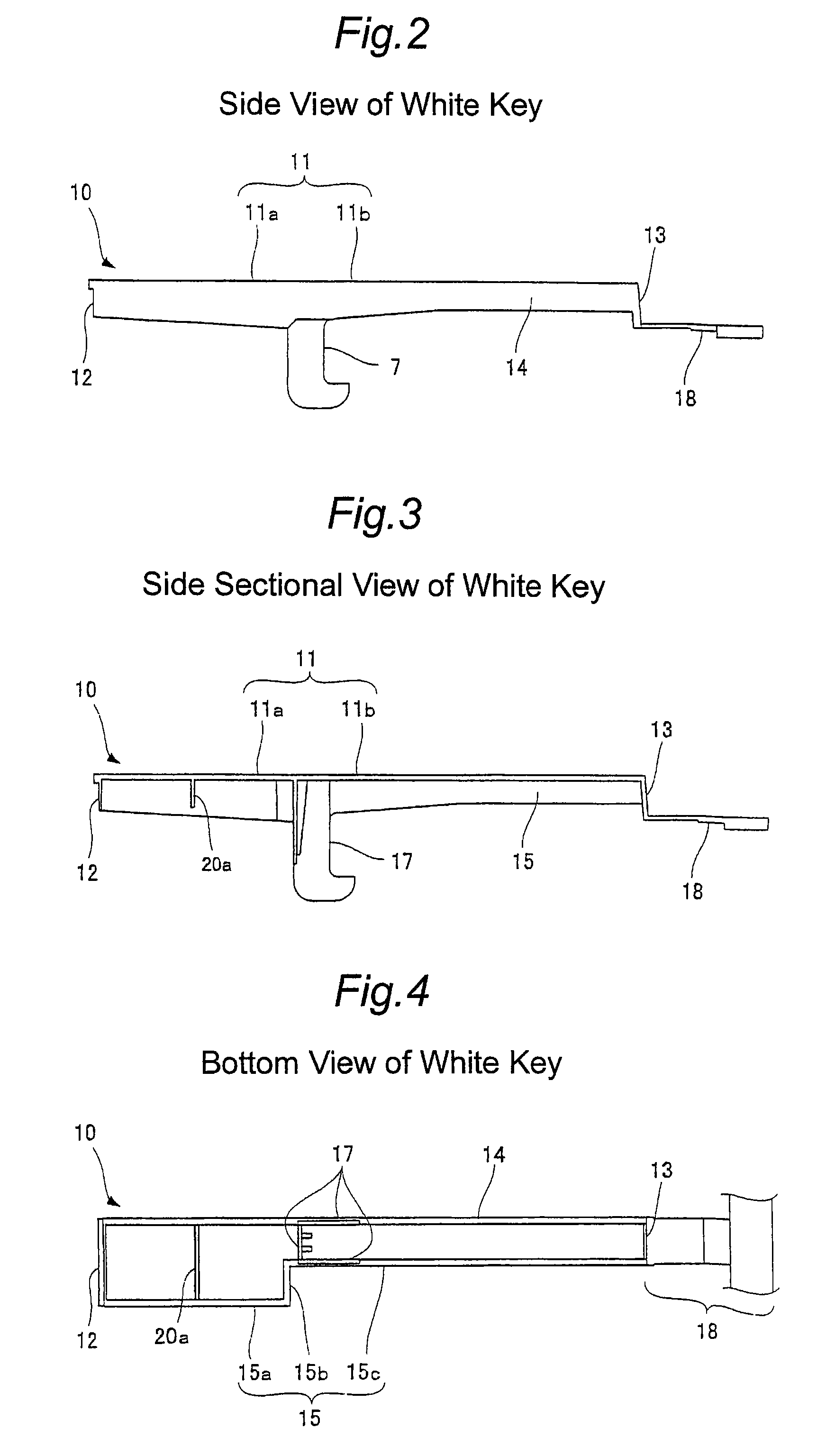 White key for keyboard musical instrument