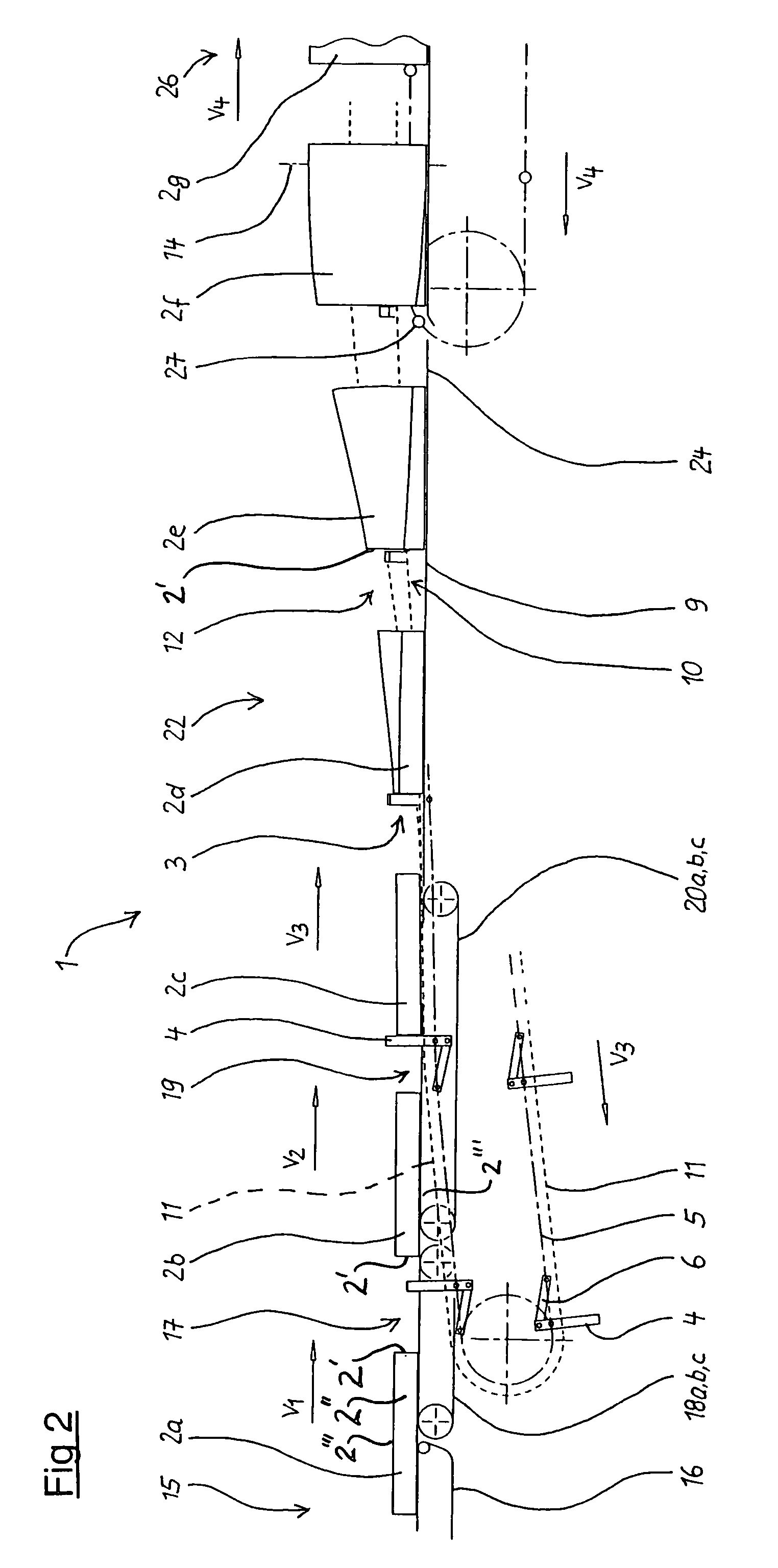 Device for transferring continuously transported printing products from a flat lying position into an upright position or vice versa