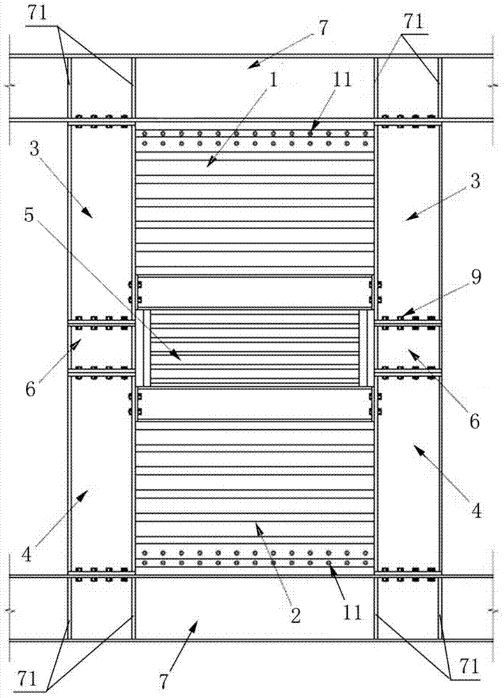 Beam through type corrugated steel plate energy consumption shear wall structure