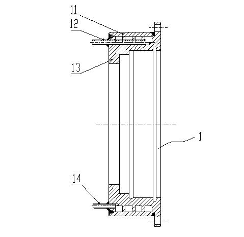 Two-stage pusher centrifuge bearing cooling device and manufacturing method