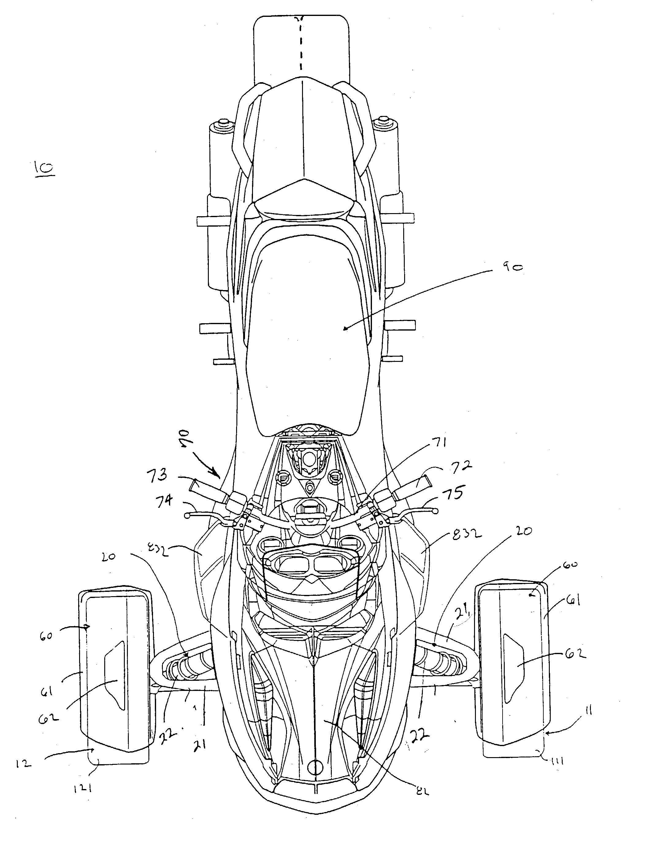 Three-wheeled vehicle with a fender assembly and lighting system therefor