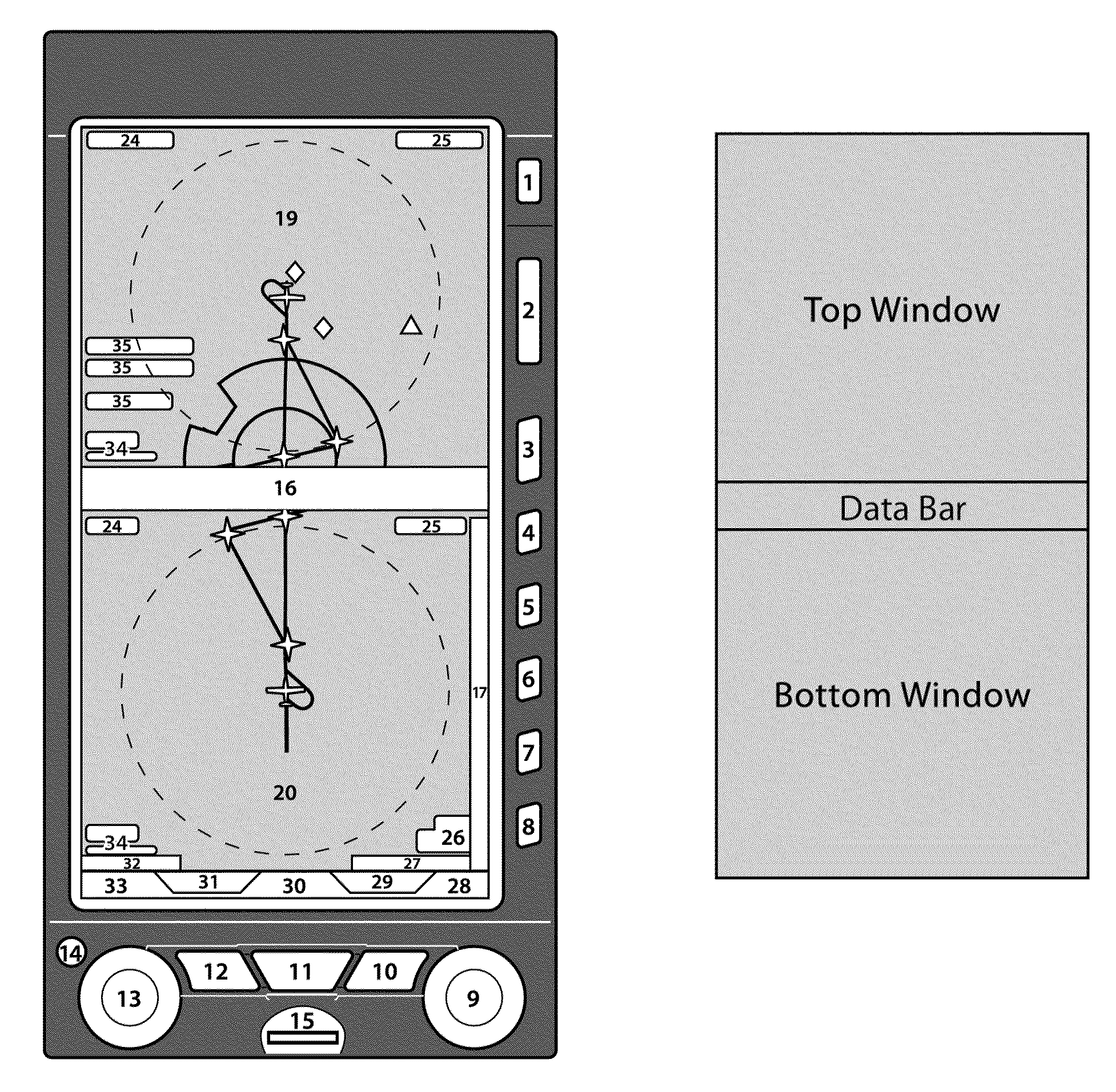 Avionics device, systems and methods of display