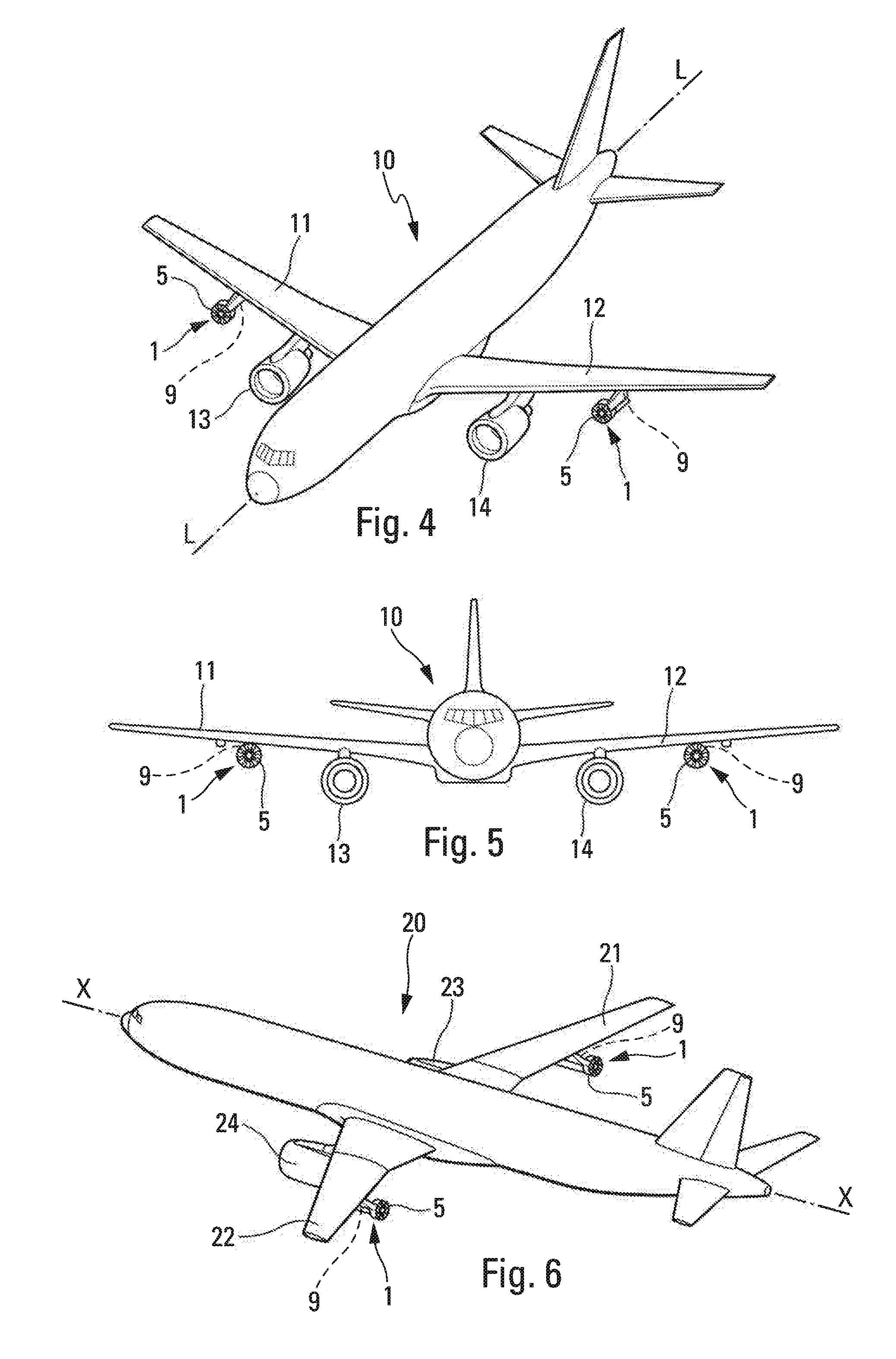 Removable auxiliary power device for aircraft and aircraft adapted to use at least one such device