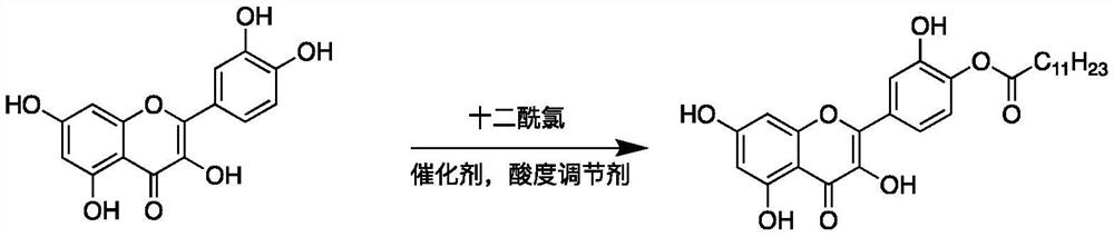 A quercetin derivative chemically modified by dodecanoyl chloride and its synthesis method