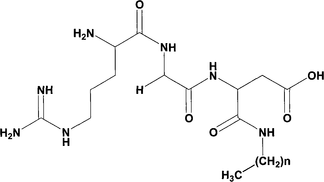 Preparation and applications of RGD-fatty amine series compound as tumor targeting vector material