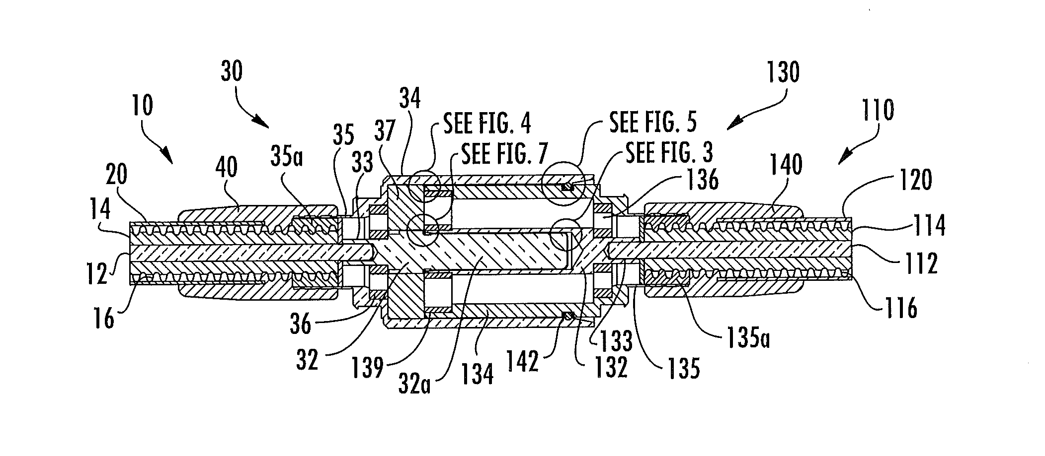 Coaxial cable and connector with capacitive coupling