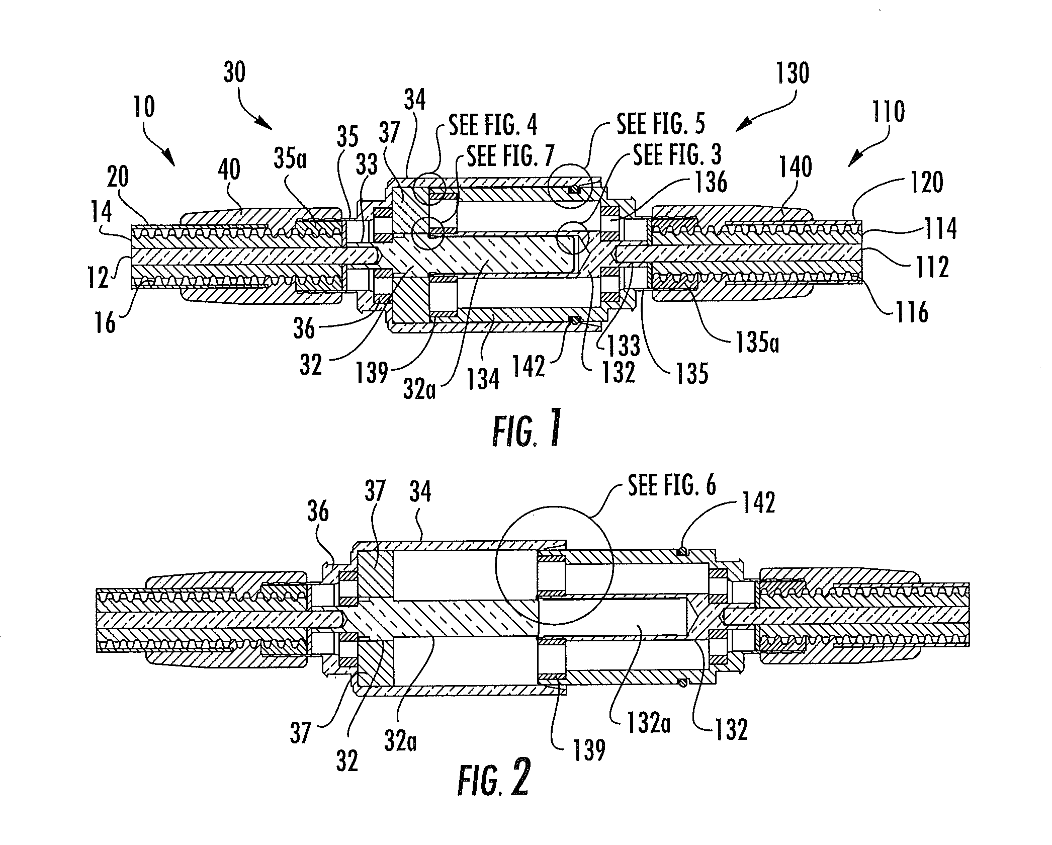 Coaxial cable and connector with capacitive coupling