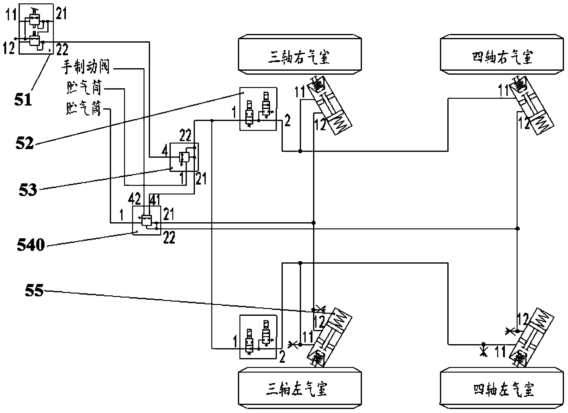 Engineering vehicle chassis brake control system and crane