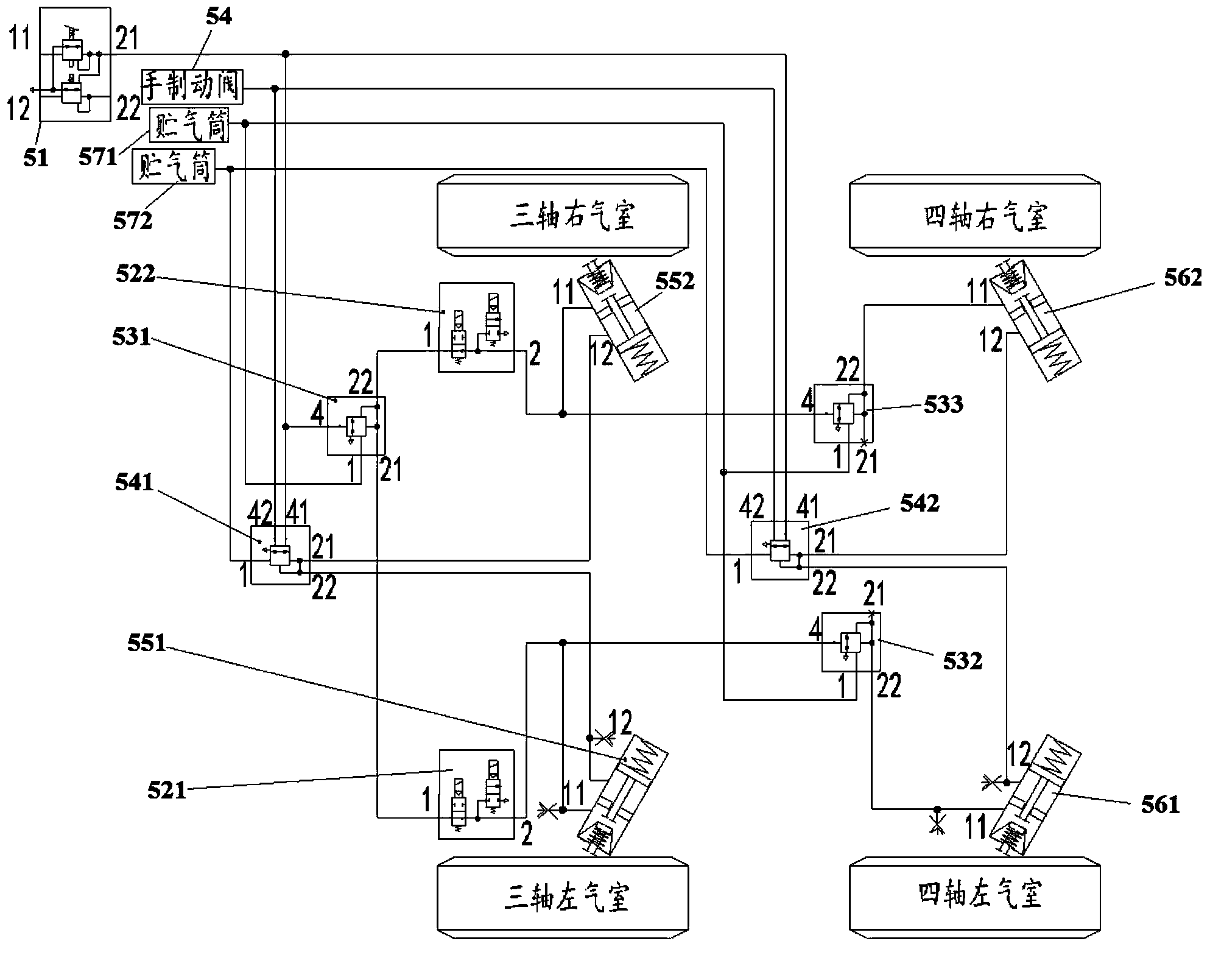 Engineering vehicle chassis brake control system and crane