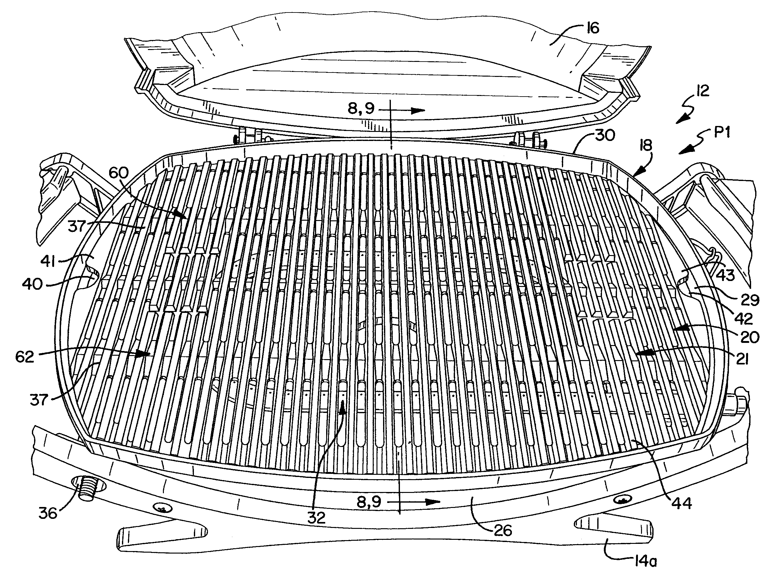 Heat distributing cooking grate with grease control structure for a barbecue grill