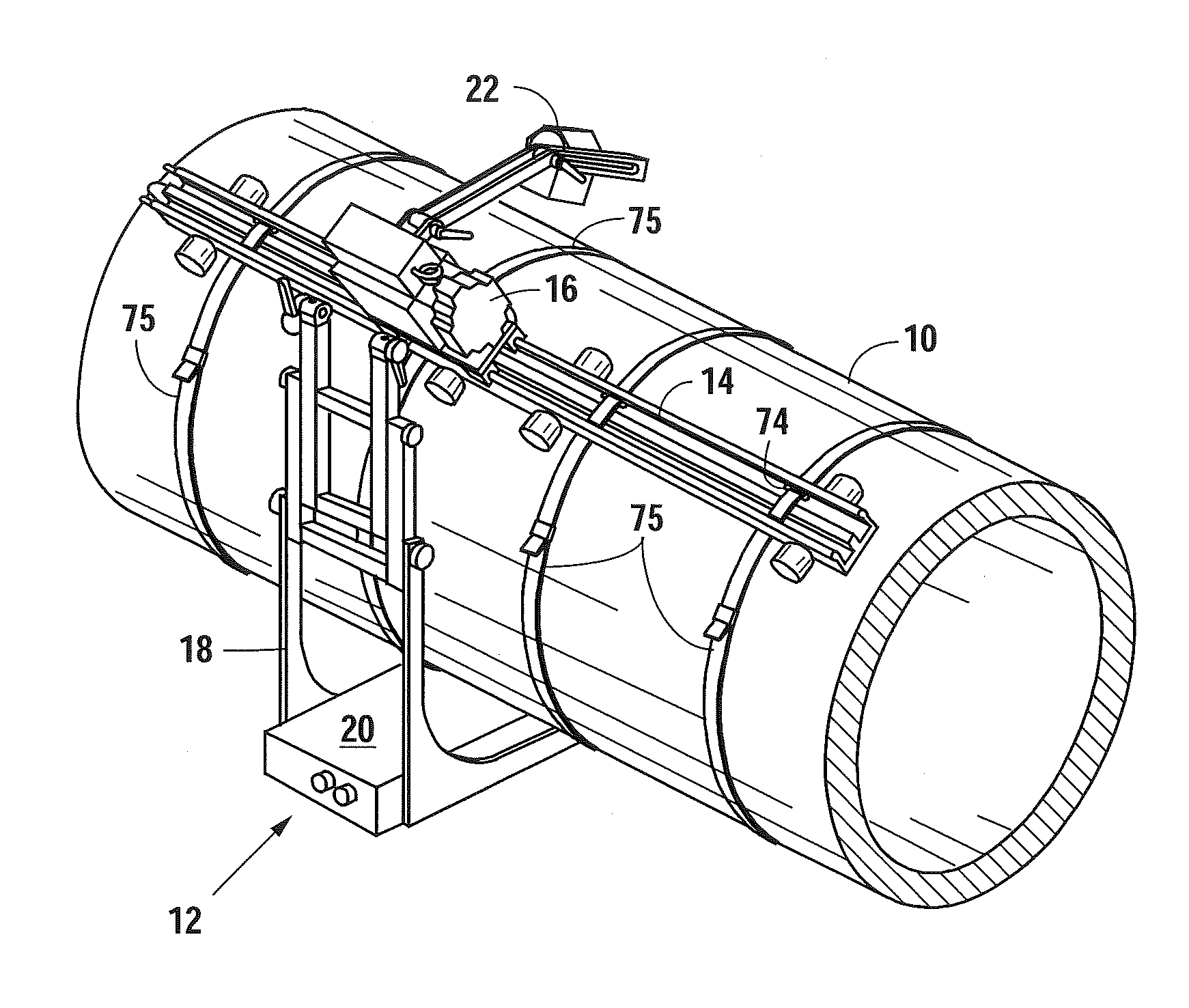 Apparatus and method for digital radiographic inspection of pipes