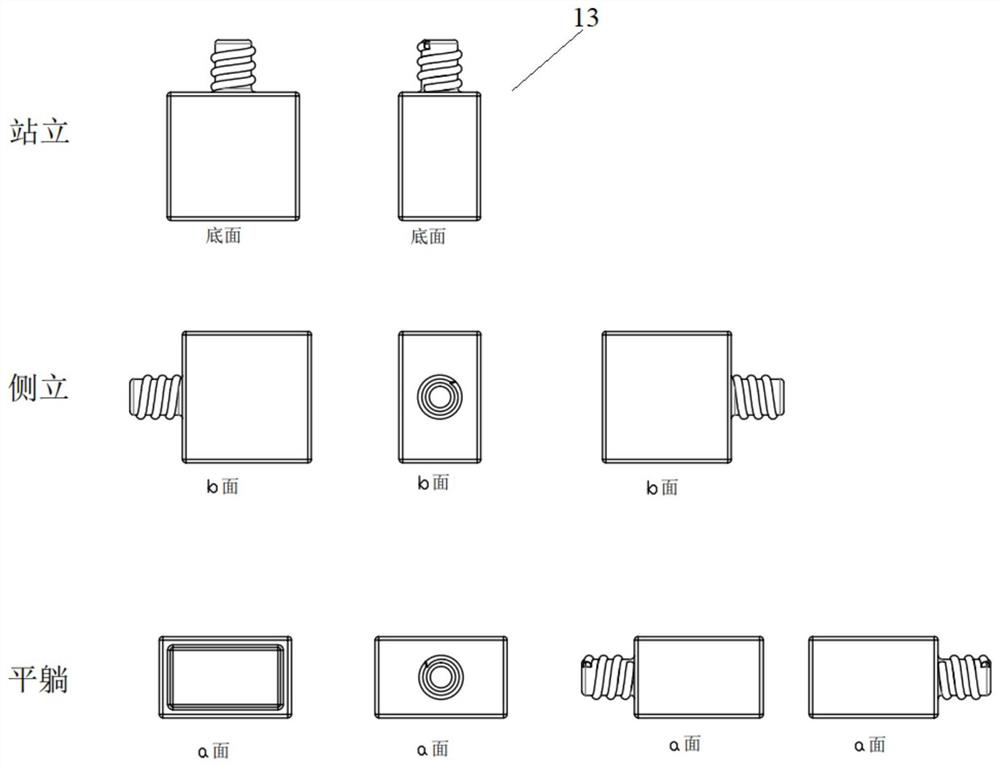 Feeding device for automatically and directionally sequencing rectangular bottles