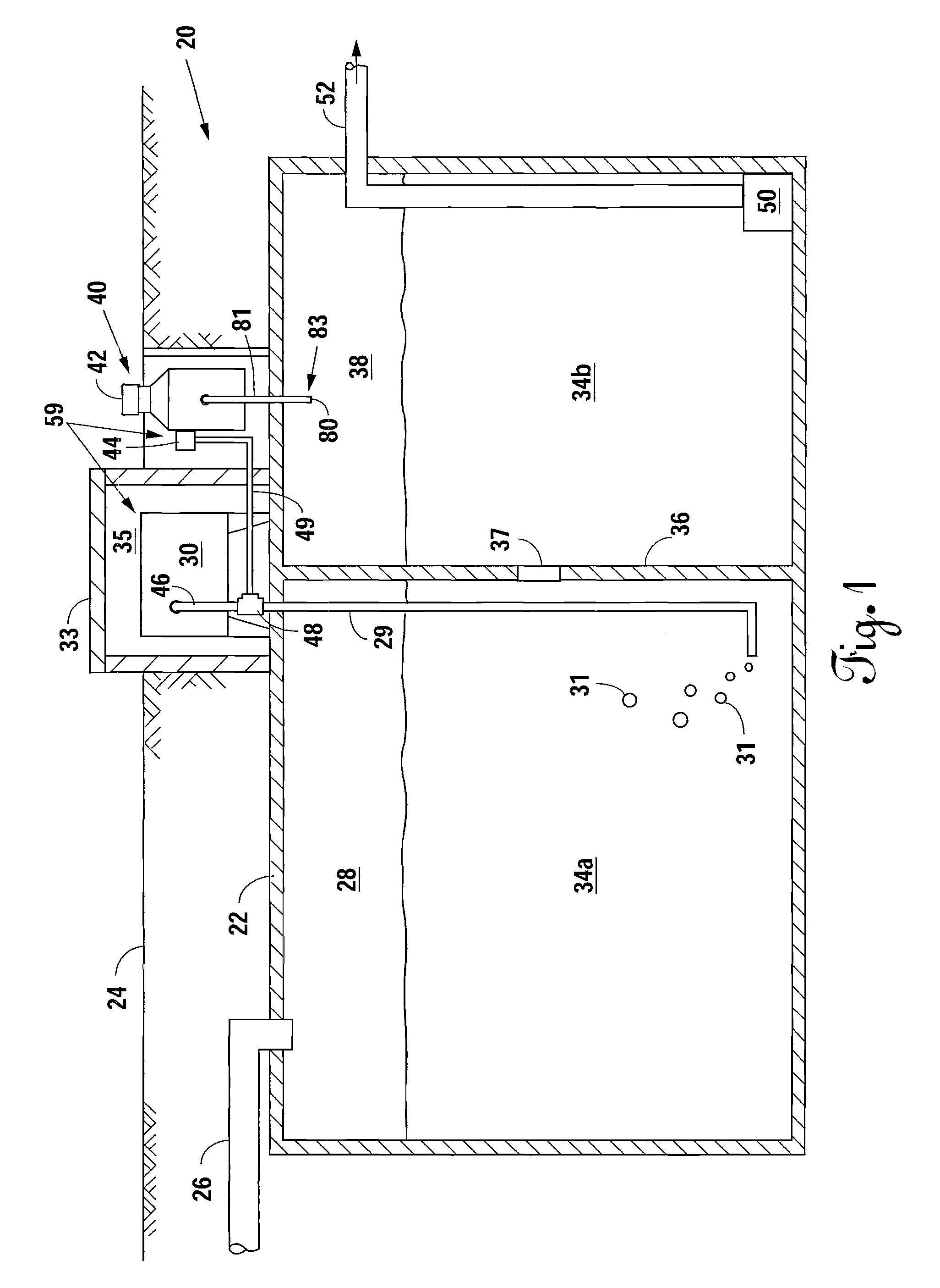 Pressure-actuated liquid disinfectant dispenser and method for an aerobic treatment system