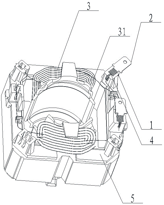 Cord cutting terminal connection structure of stator, motor stator with cord cutting terminal connection structure, and connection method