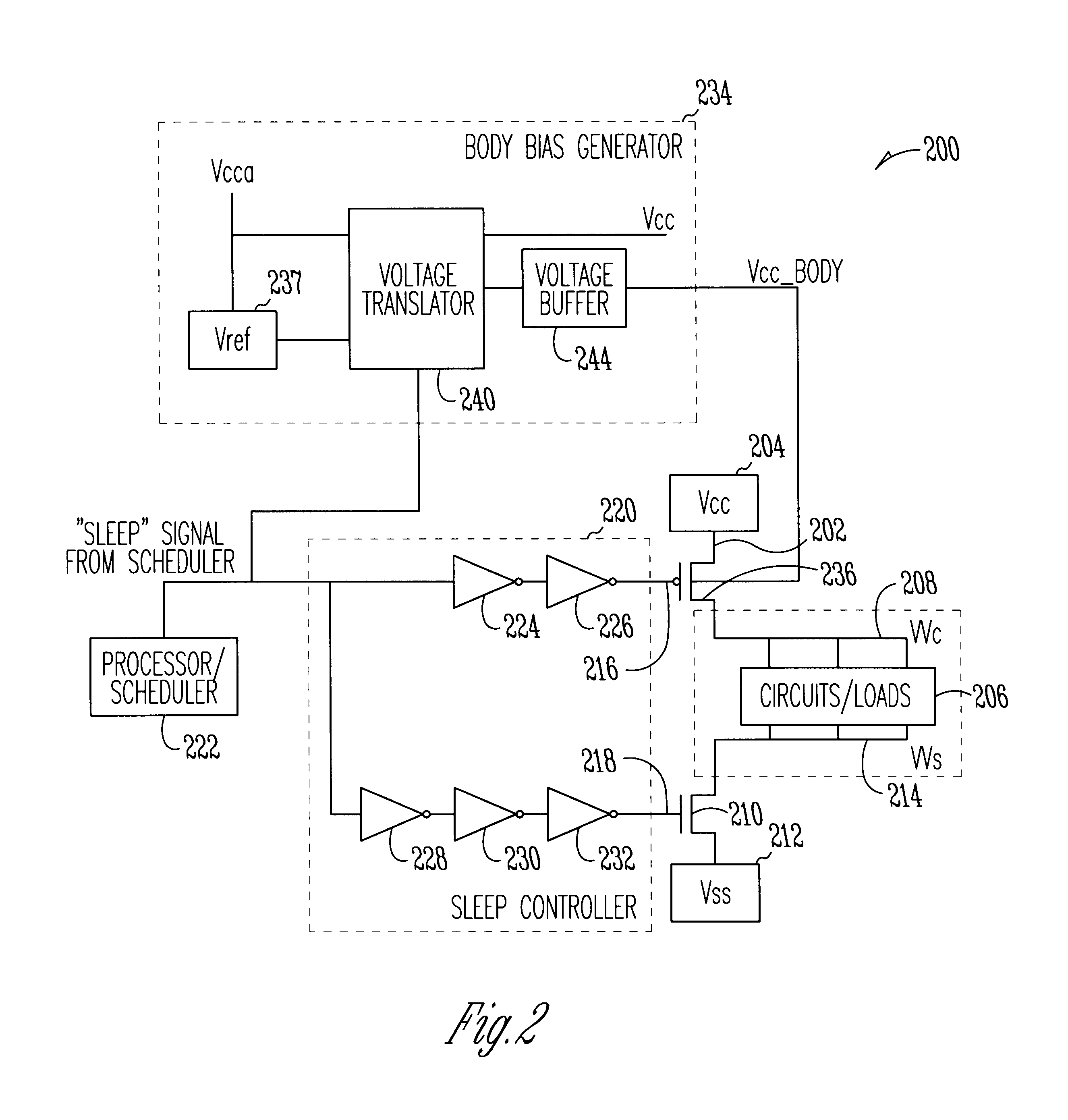 System using body-biased sleep transistors to reduce leakage power while minimizing performance penalties and noise