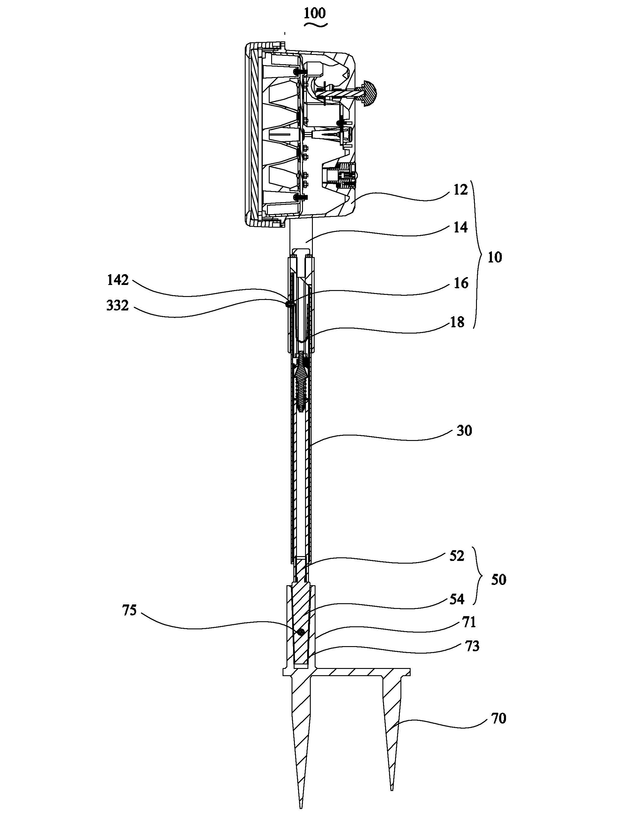 Extensible pole component and lamp using extensible pole component