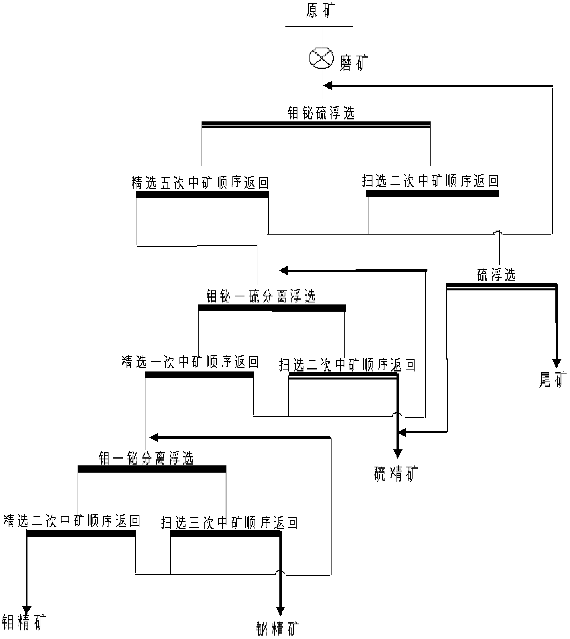 Concentration method of low-content molybdenum and bismuth in polymetallic ore