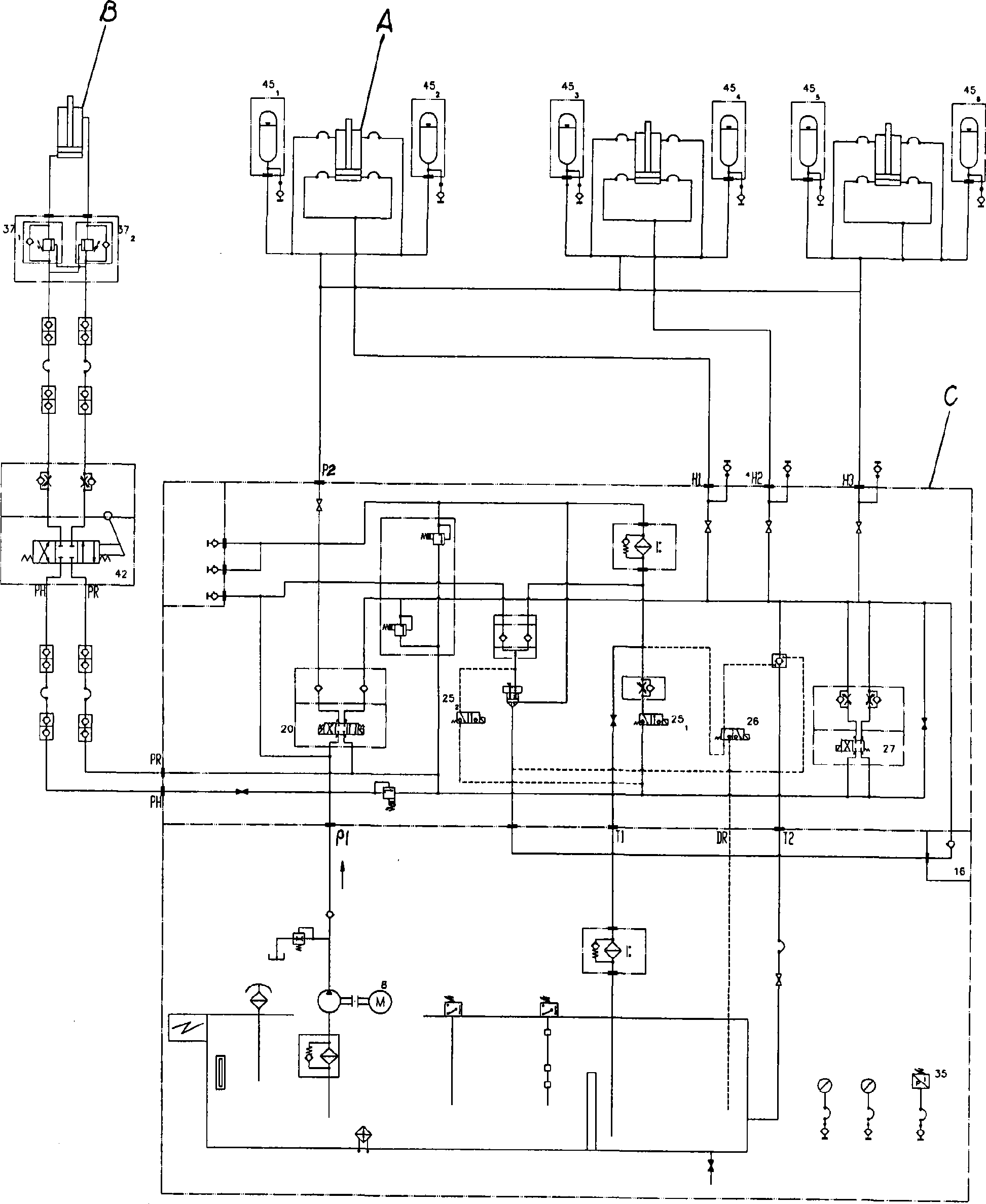 Vertical roller mill hydraulic system