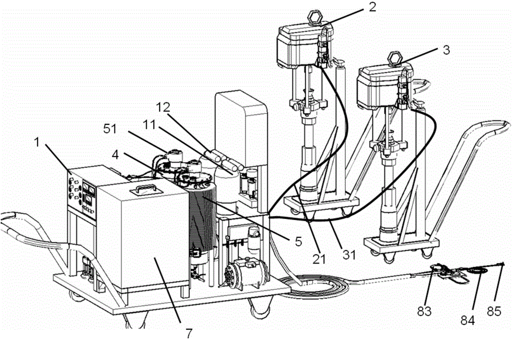 Dual-component high-pressure proportion-adjustable fire retardant coating spraying device