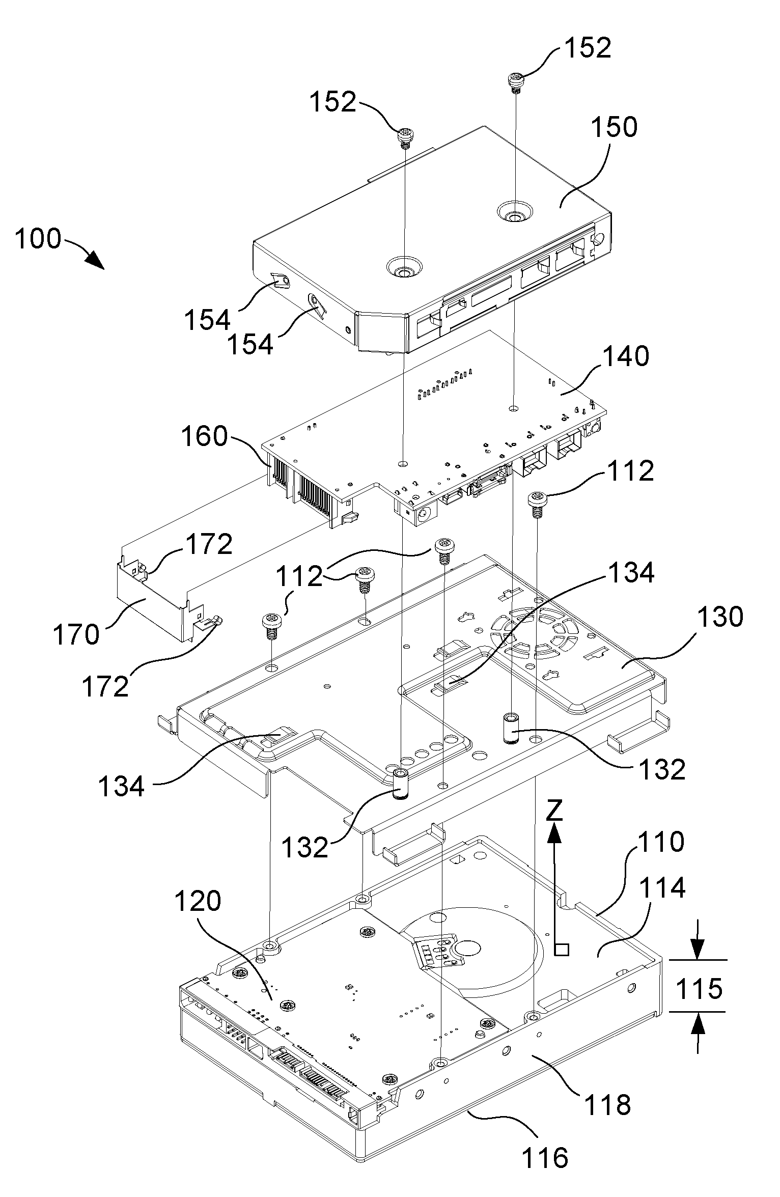 Information storage device with a bridge controller and a plurality of electrically coupled conductive shields