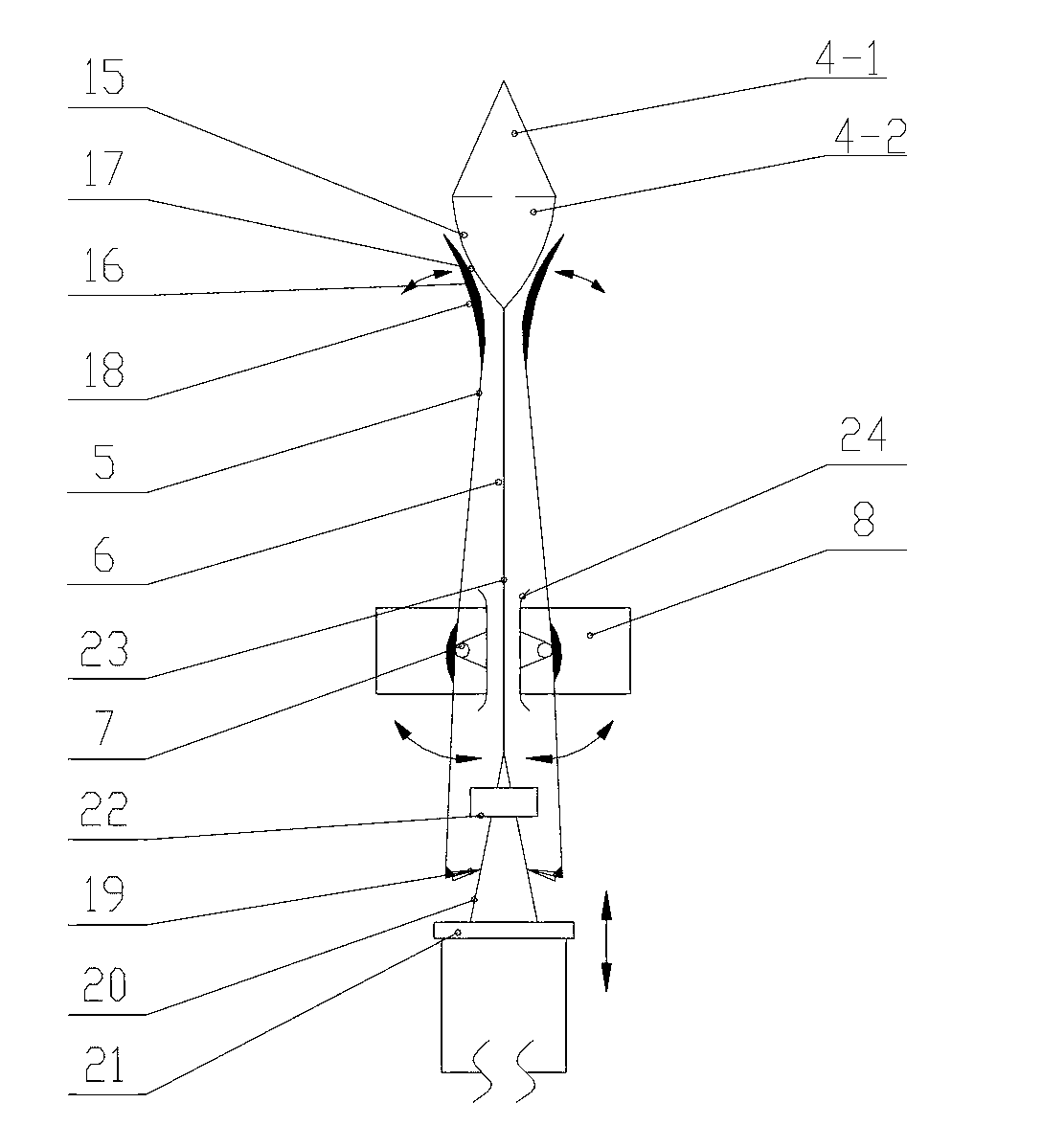 Non-cooperative target docking mechanism with peripheral swing-rod-type expansion joint