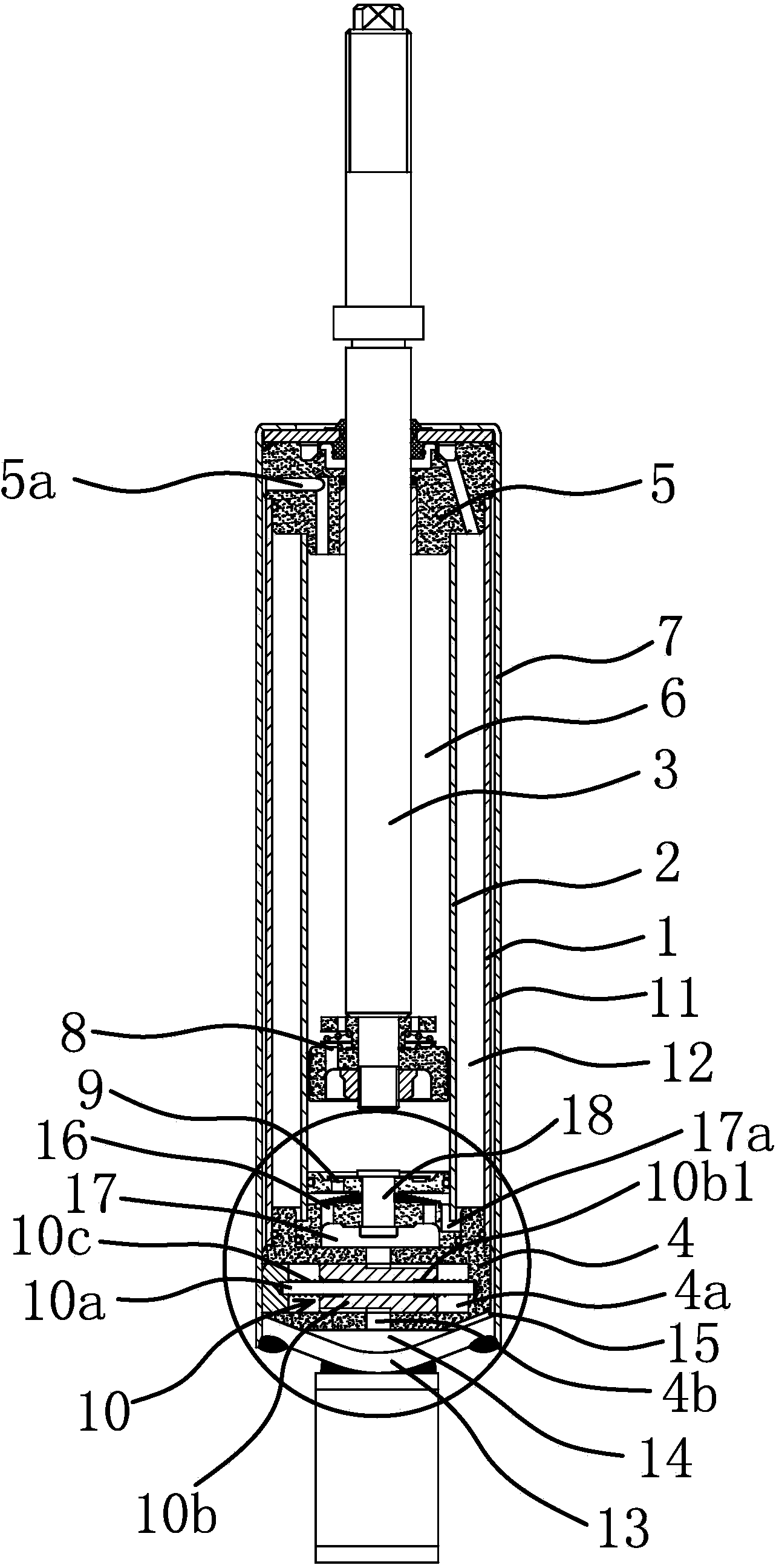 Self-adaptive three-cylinder side-turn-prevention shock absorber