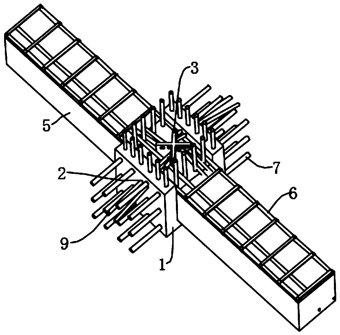 Staggered tensioning anchoring structure and construction method for assembling building prefabricated steel reinforced concrete middle column beam joint prestressed tendons