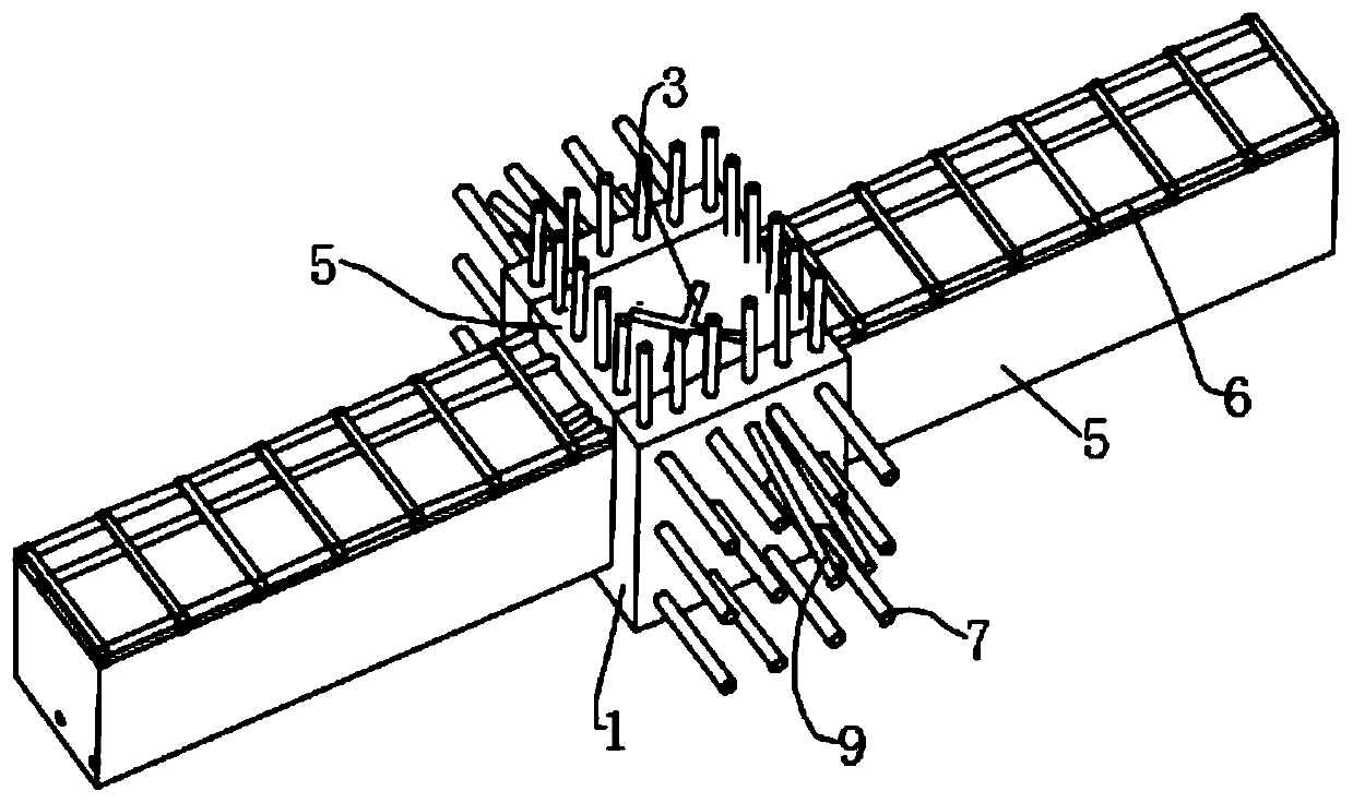 Staggered tensioning anchoring structure and construction method for assembling building prefabricated steel reinforced concrete middle column beam joint prestressed tendons