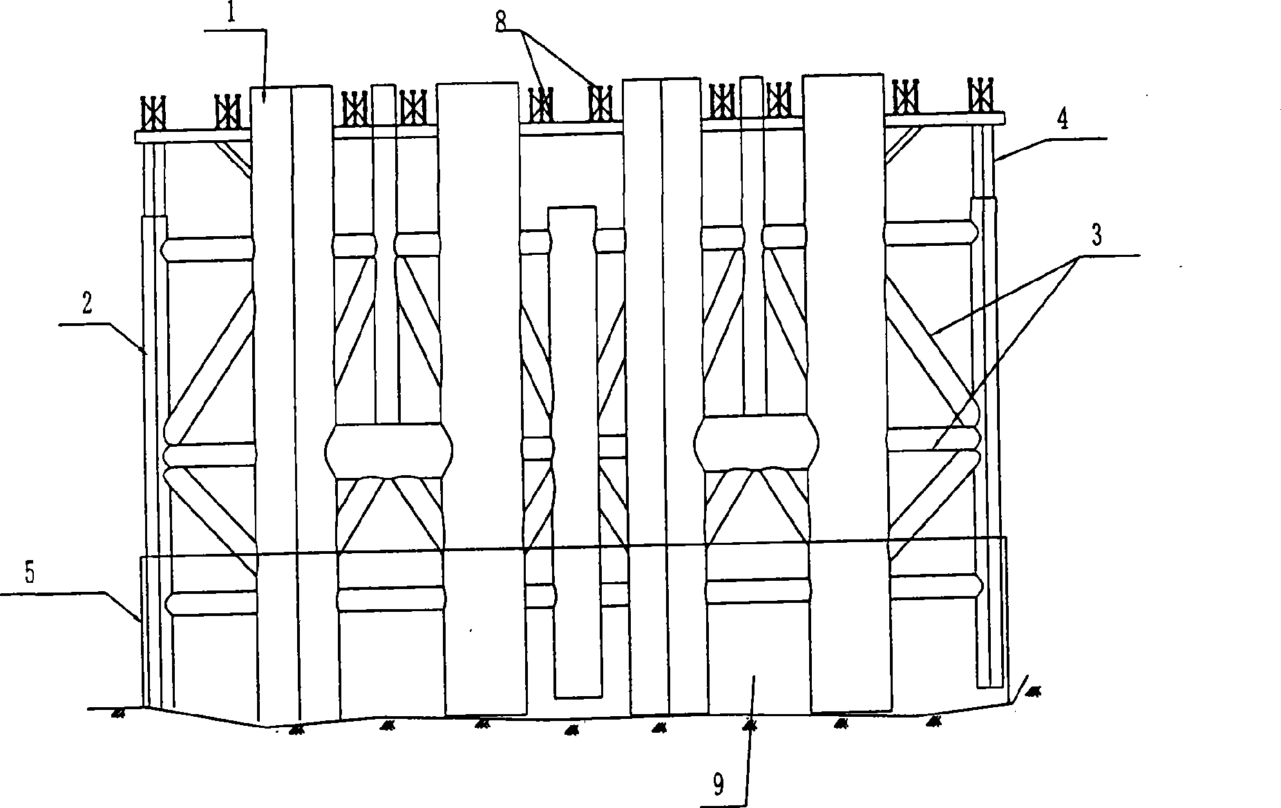 Deep sea bare rock pier protection barrel, positioning pile, underwater cofferdam integrated platform and construction method