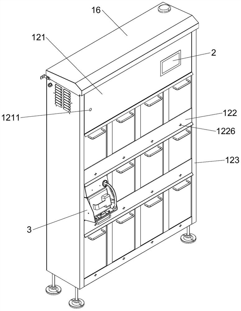 Anti-theft battery charging and replacing cabinet with rotatable battery compartment