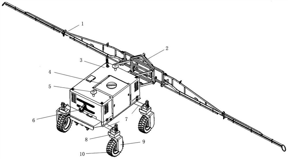 Wheeled agricultural robot with self-adaptive wheel track adjusting function and adjusting method thereof