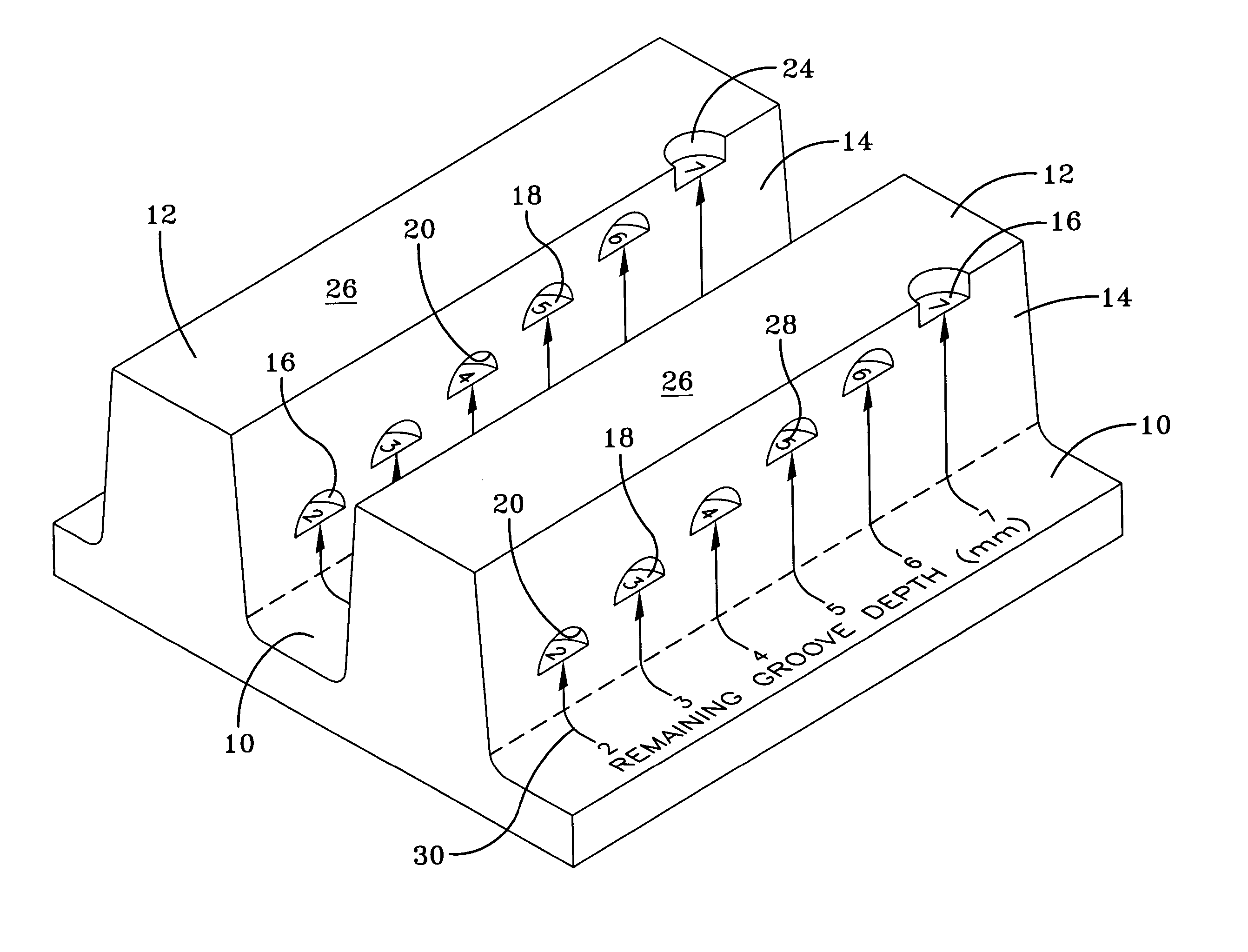 Progressive tire tread wear indicator