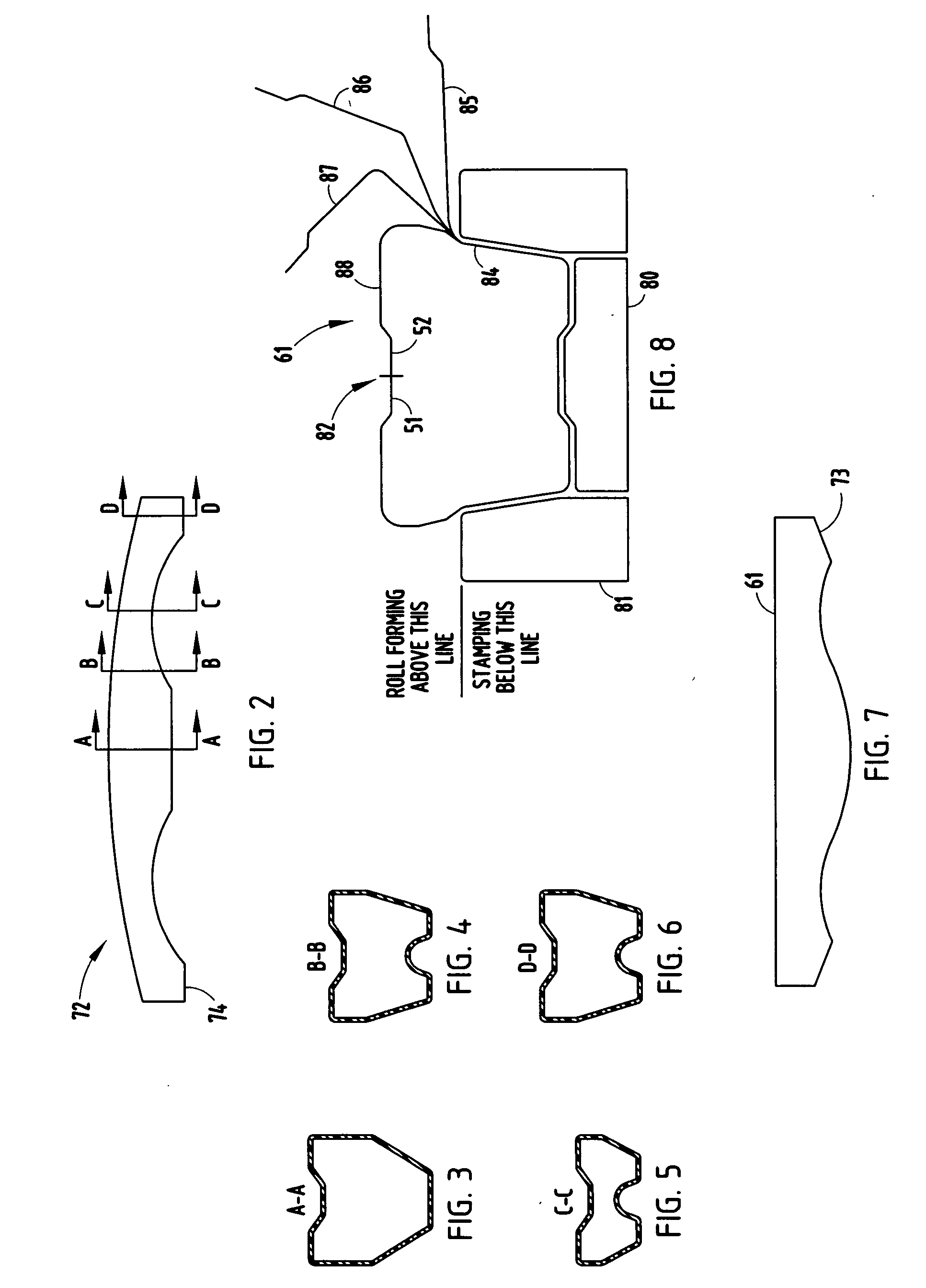 Continuous process of roll-forming pre-stamped varying shapes