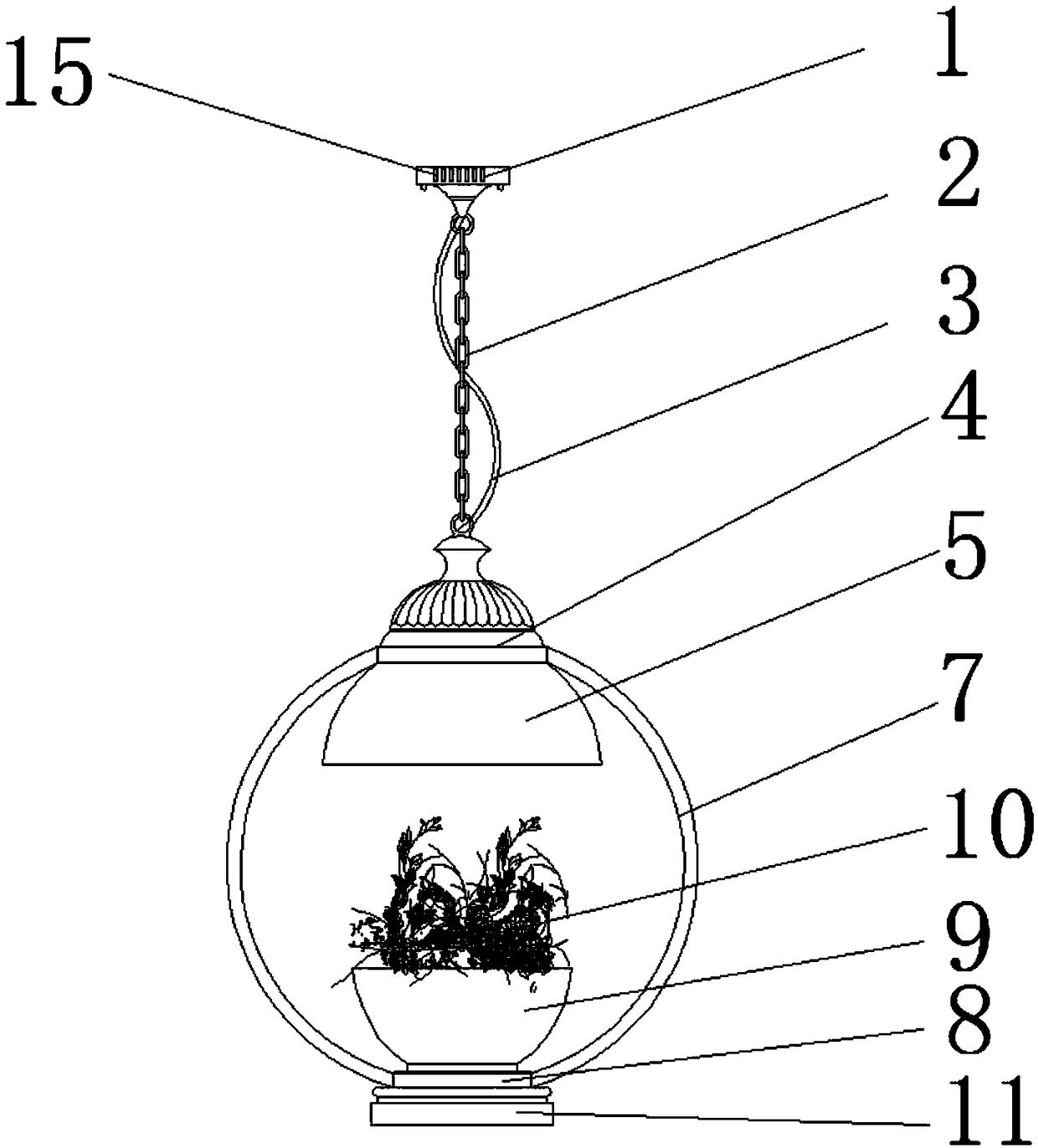 LED ceiling lamp with bonsai green plants