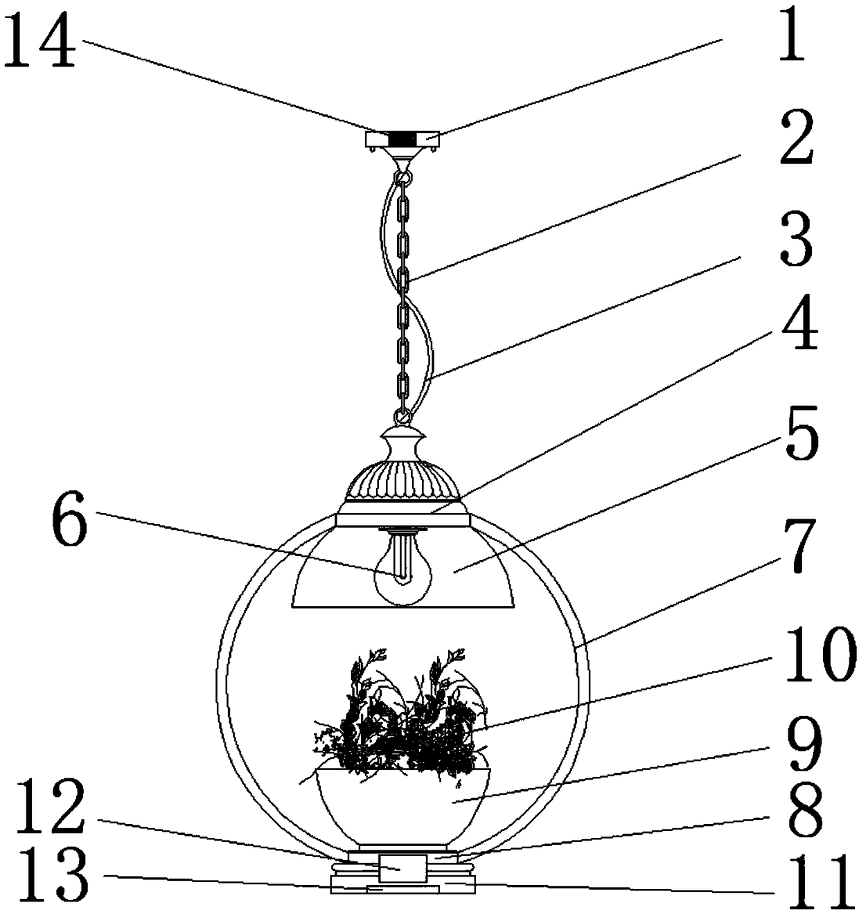 LED ceiling lamp with bonsai green plants