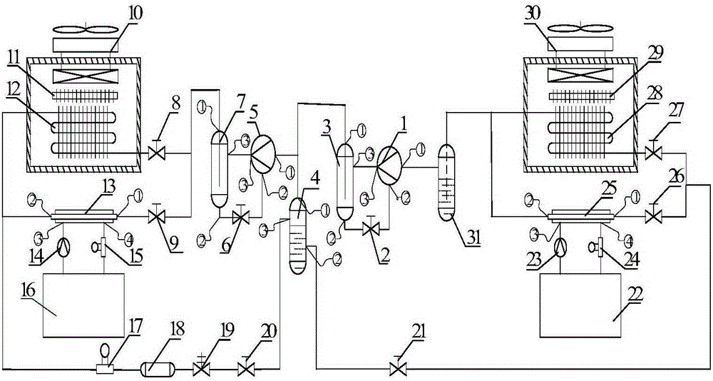 Two-stage throttling incomplete cooling carbon dioxide refrigeration/heat pump comprehensive experimental table