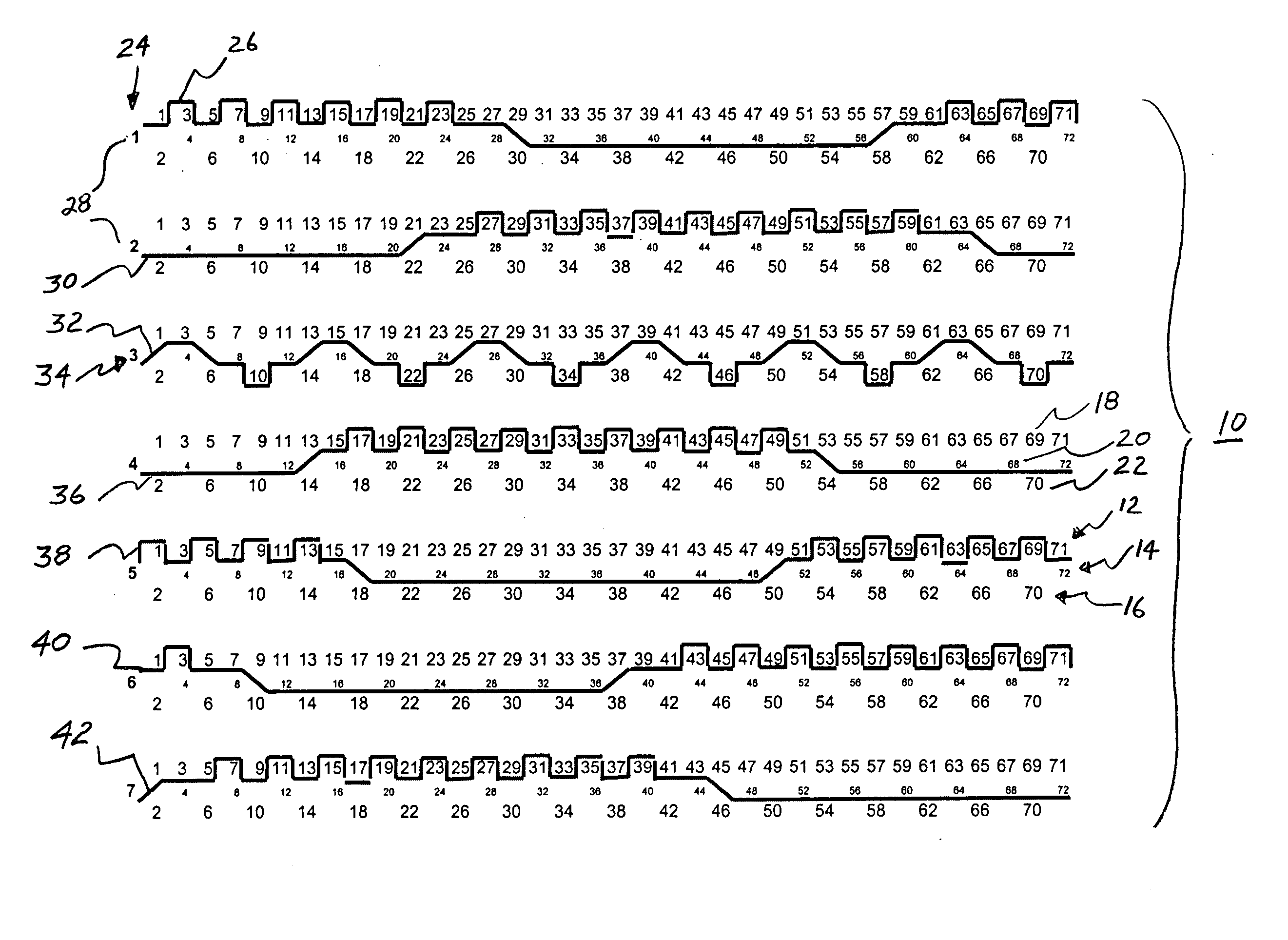 Hybrid warp exchange triple layer forming fabric