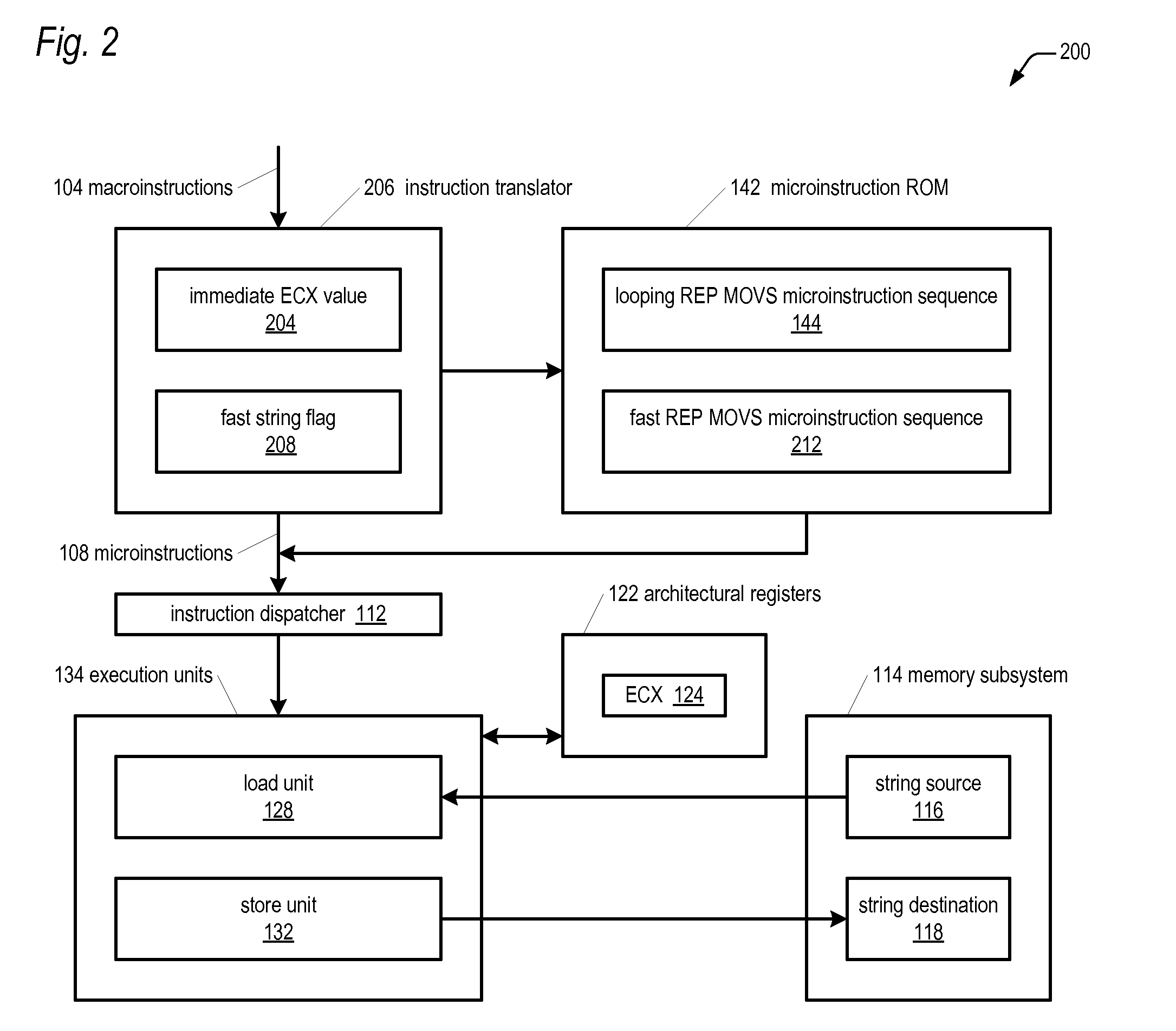 REP MOVE string instruction execution by selecting loop microinstruction sequence or unrolled sequence based on flag state indicative of low count repeat