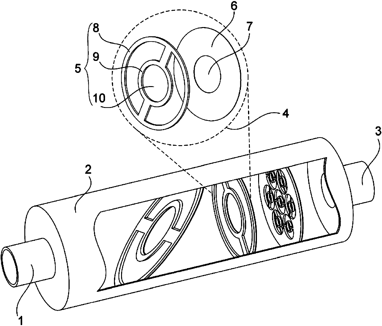 Baffled acoustic metamaterial silencer, and preparation and assembling methods thereof