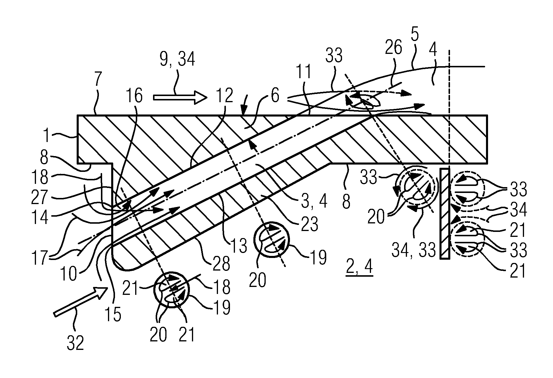 Film-cooled turbine blade for a turbomachine