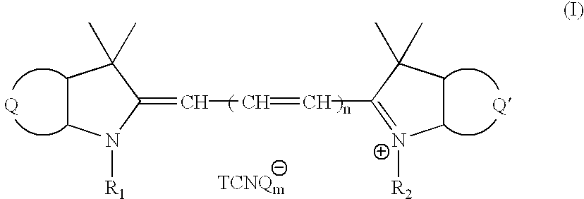 Novel cyanine-TCNQ dye for high density data storage media