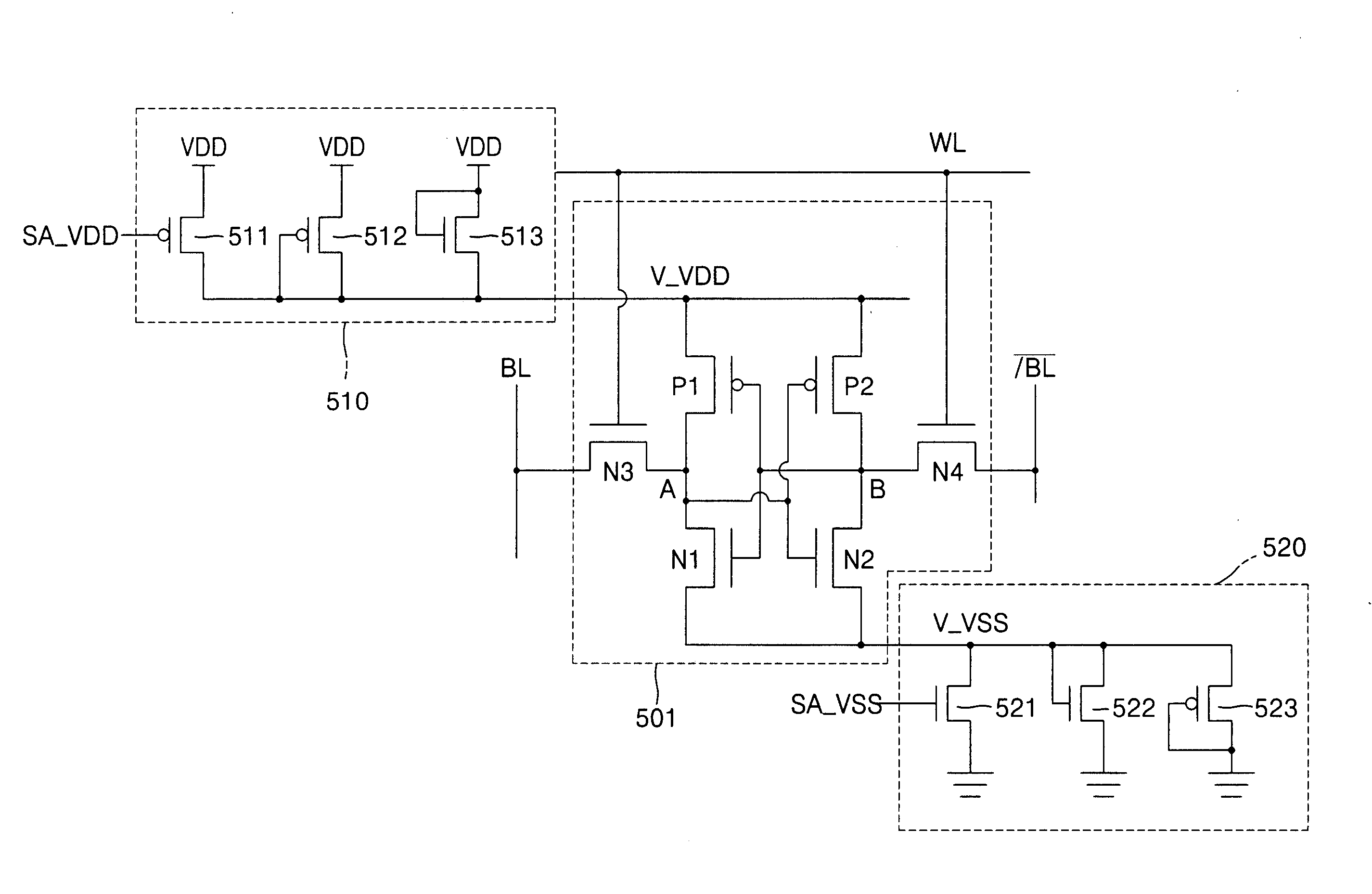 SRAM employing virtual rail scheme stable against various process-voltage-temperature variations