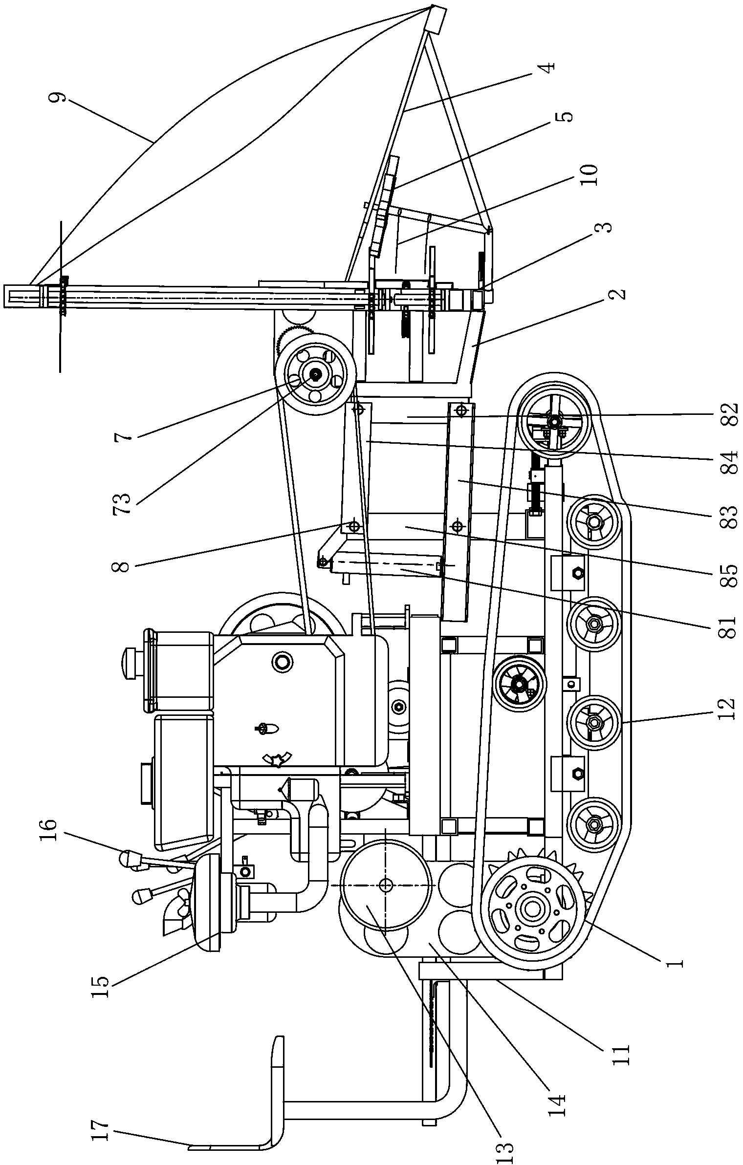 Small crawler-type oilseed rape windrower