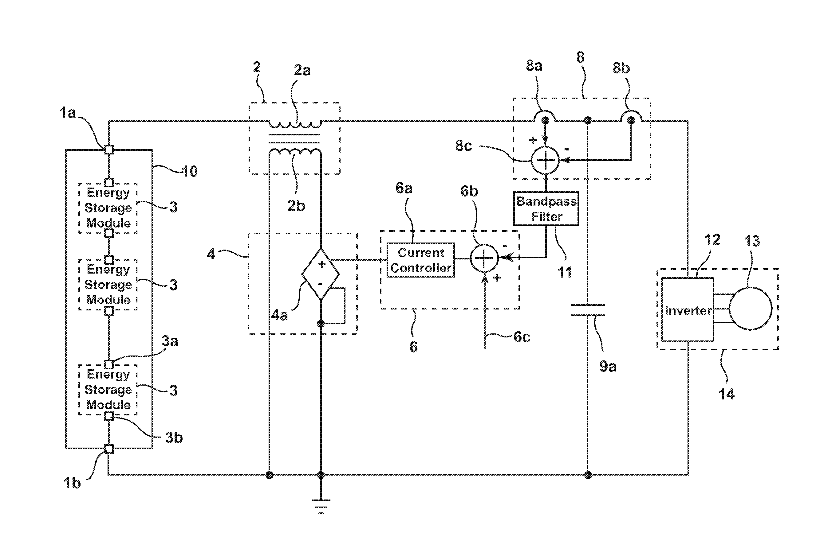 Damping circuit for an energy storage device and method for damping oscillations of the output current of an energy storage device