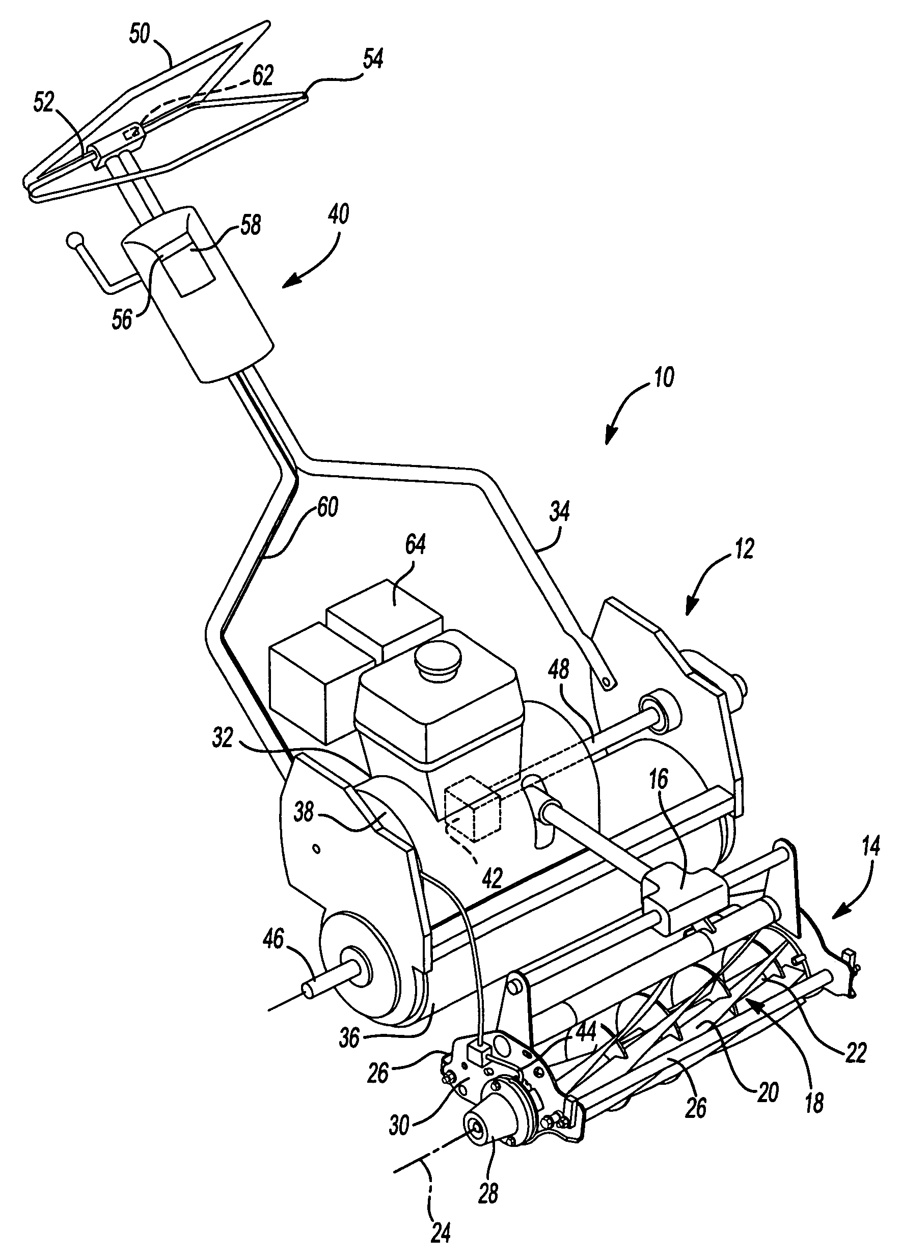 Internal combustion engine traction drive with electric cutting unit drive for walking greens mower