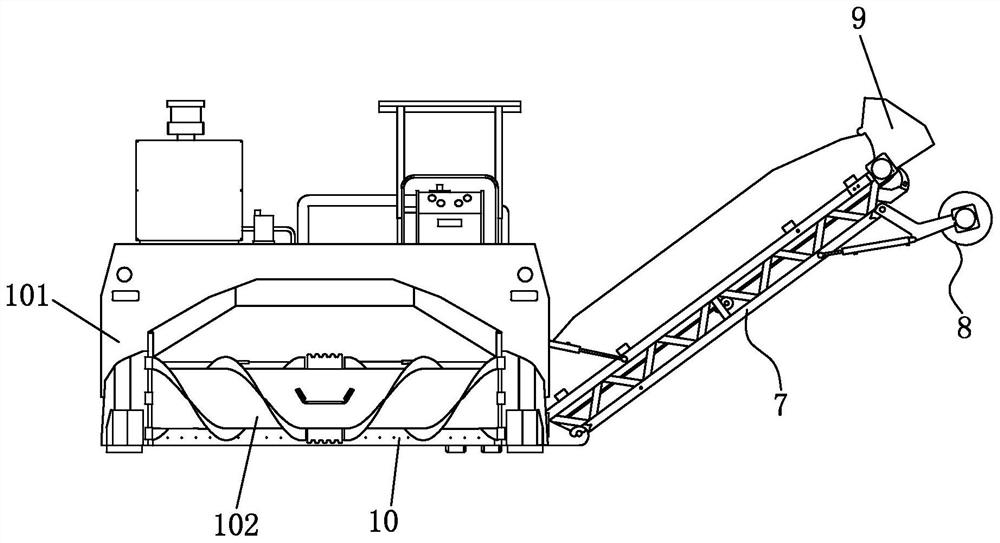 A material lateral displacement device for a turning and throwing machine