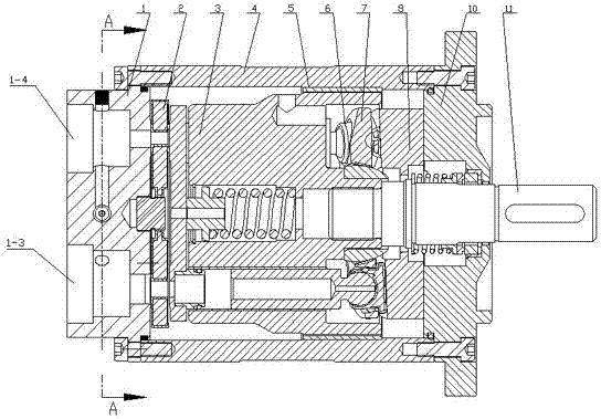 A water hydraulic axial piston pump with a pressure limiting overflow device