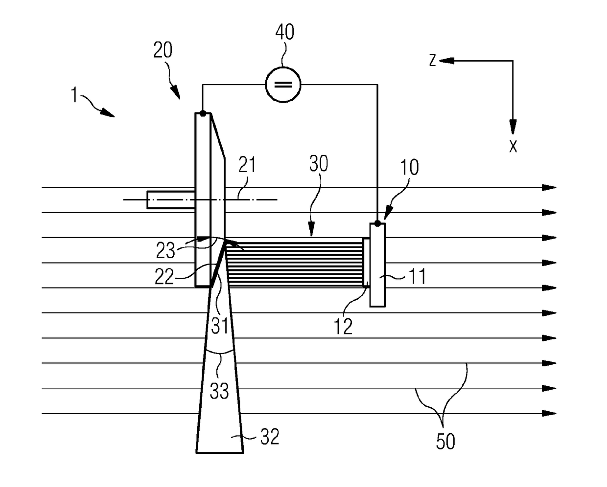 Apparatus for generating x-ray radiation in an external magnetic field