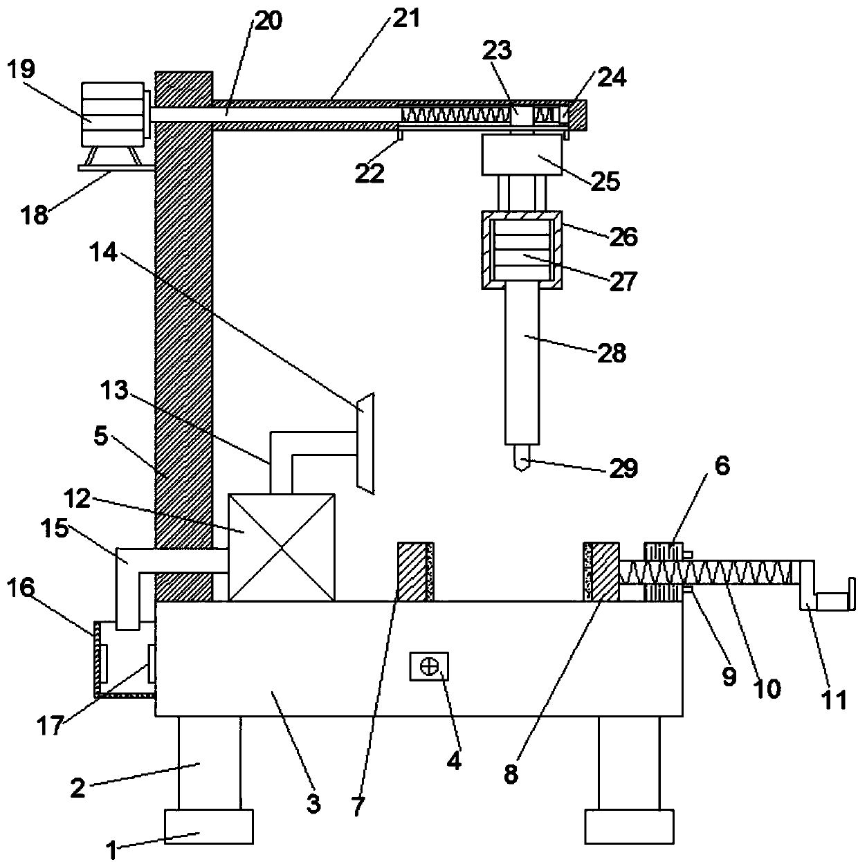 Drilling machine for machining hardware fittings