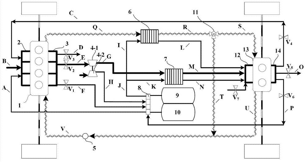 Vehicle pneumatic-internal combustion hybrid power system based on comprehensive recovery and utilization of energy